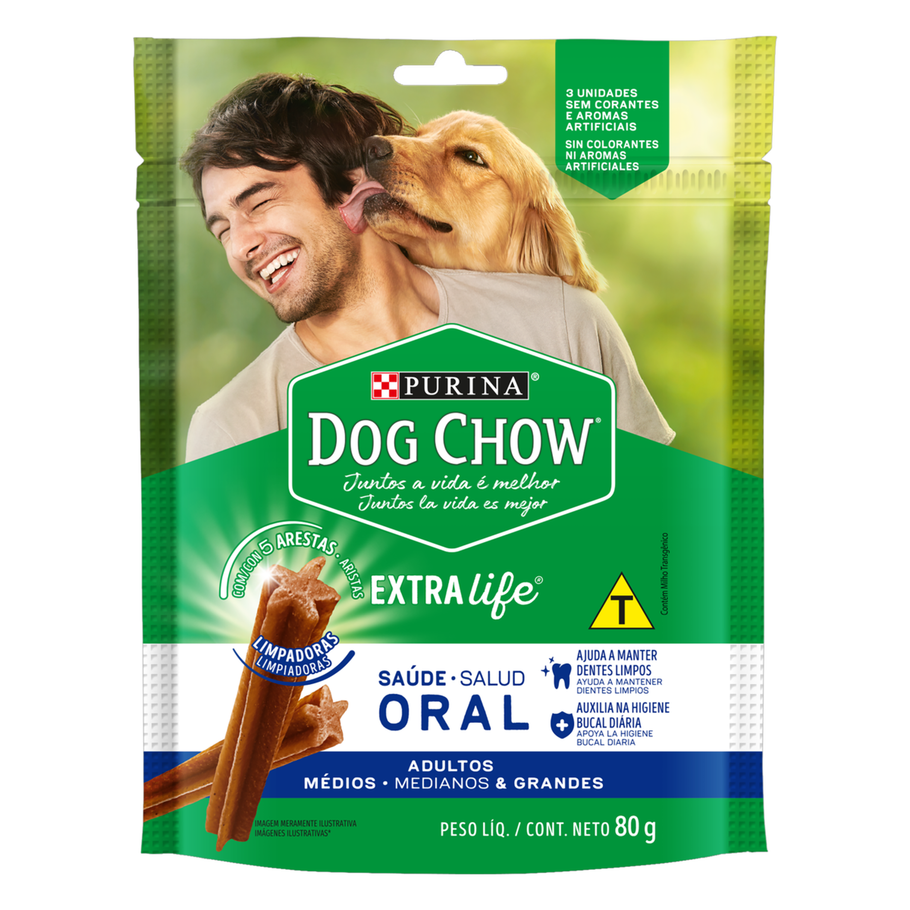 Petisco para Cães Adultos Raças Médias e Grandes Purina Dog Chow Saúde Oral Pouch 80g 3 Unidades