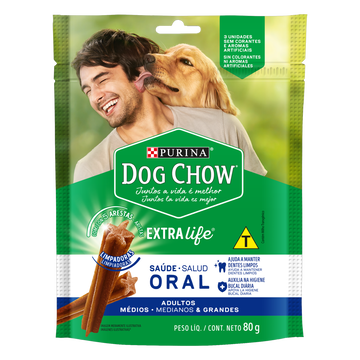 Petisco para Cães Adultos Raças Médias e Grandes Purina Dog Chow Saúde Oral Pouch 80g 3 Unidades