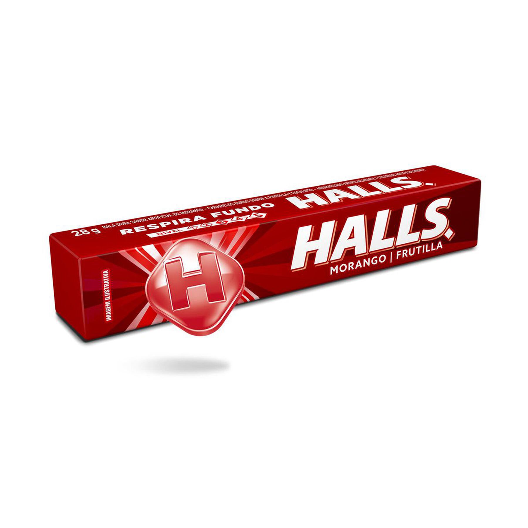 Bala Morango Halls Pacote 28g