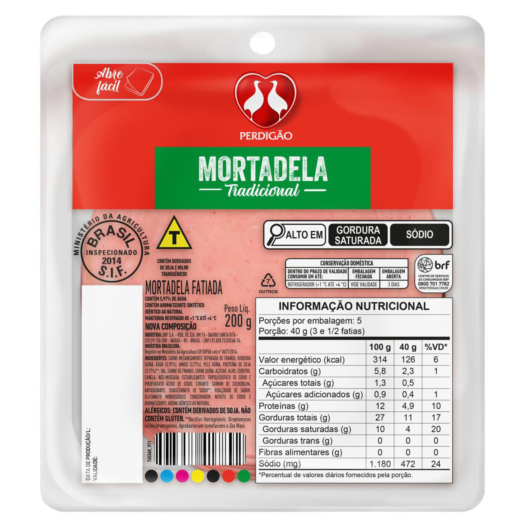 Mortadela Fatiada Perdig&atilde;o 200g&nbsp;