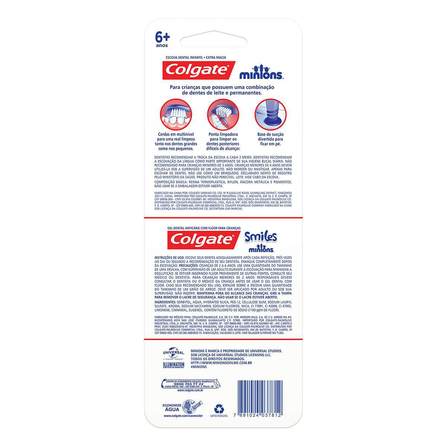 Escova Dental Infantil Extra Macia Suave + Gel Dental Infantil com Fl&uacute;or Bubble Fruit Minions Smiles Colgate 100g - Embalagem Pre&ccedil;o Especial&nbsp;