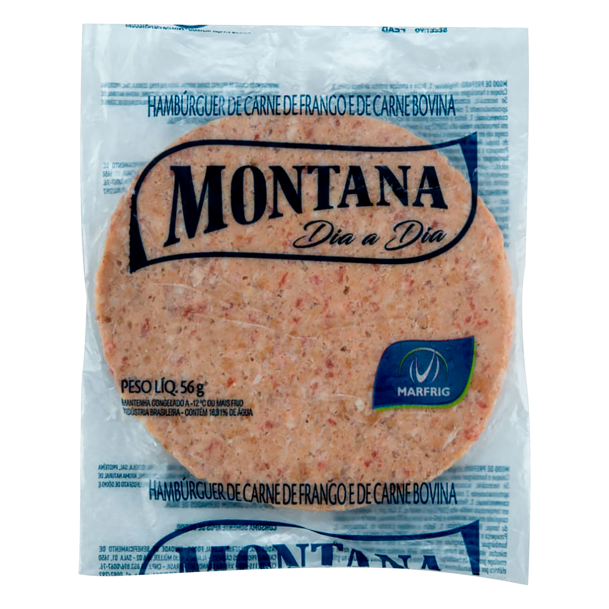 Hamb&uacute;rguer de Carne de Frango e Bovina Montana Dia a Dia Marfrig Pacote 56g