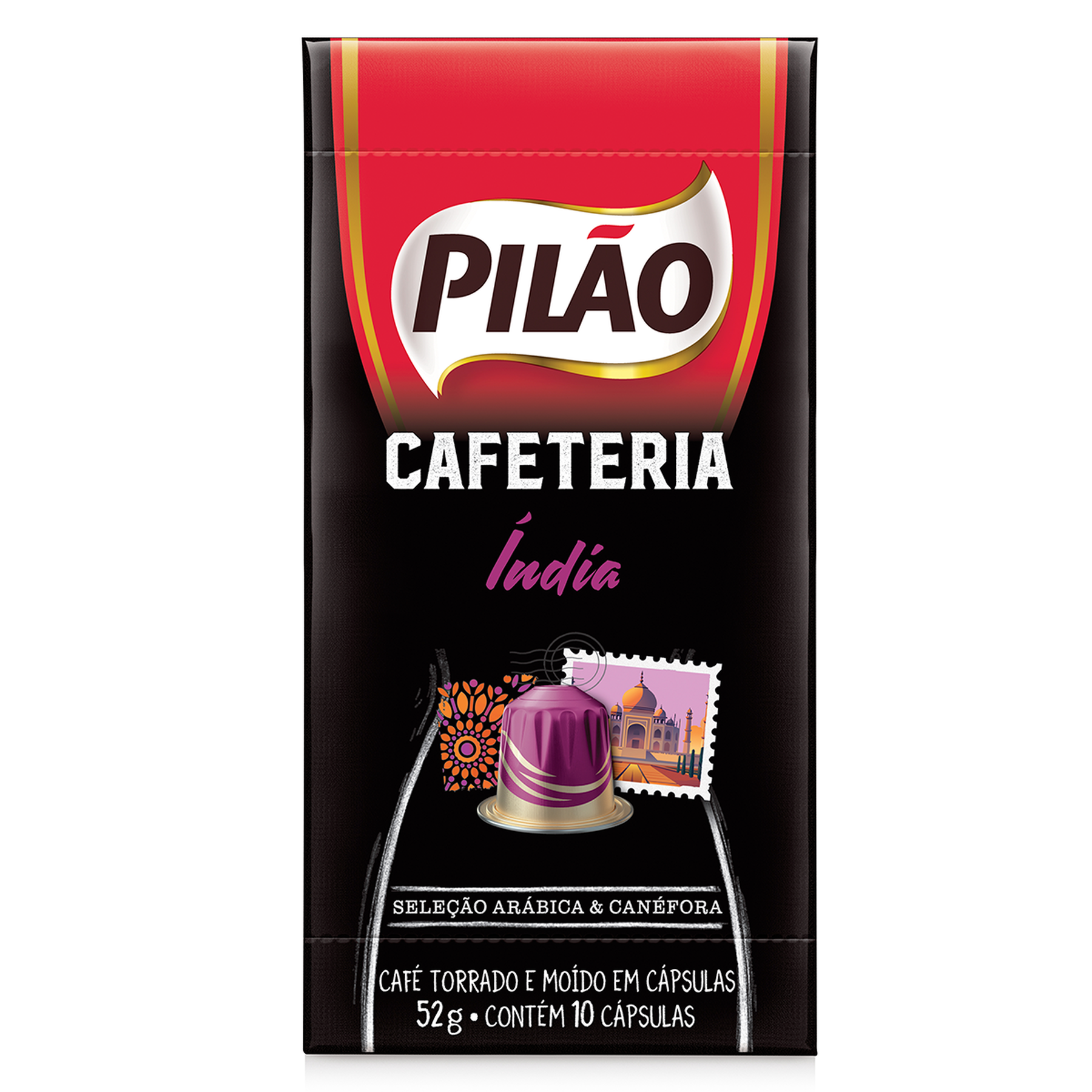 Caf&eacute; em C&aacute;psula Torrado e Mo&iacute;do &Iacute;ndia Pil&atilde;o Cafeteria Caixa 52g 10 Unidades