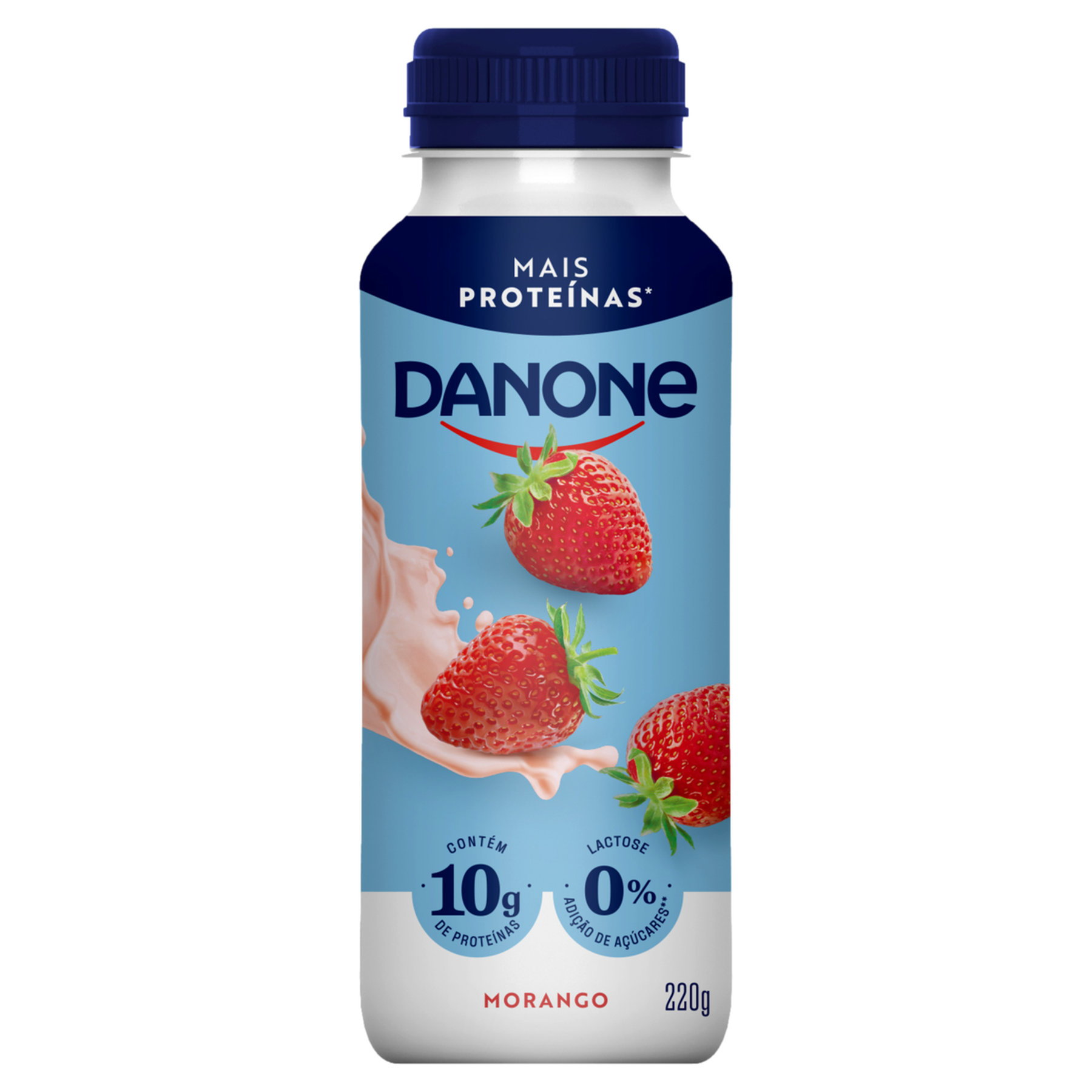 Iogurte Desnatado Morango Zero Lactose Danone Mais Prote&iacute;nas Frasco 220g