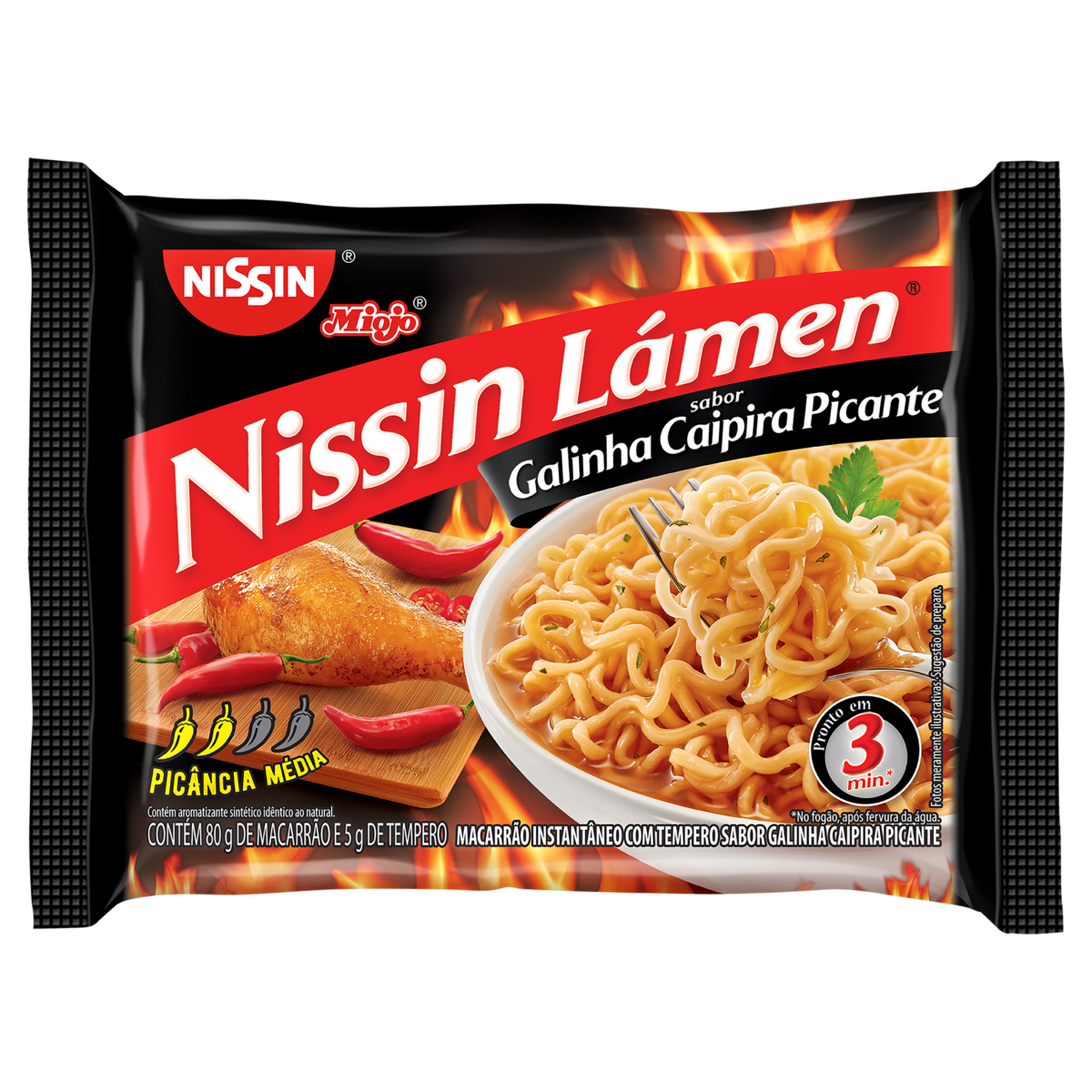 Macarrão Instantâneo Galinha Caipira Picante Nissin Miojo Lámen Pacote 85g
