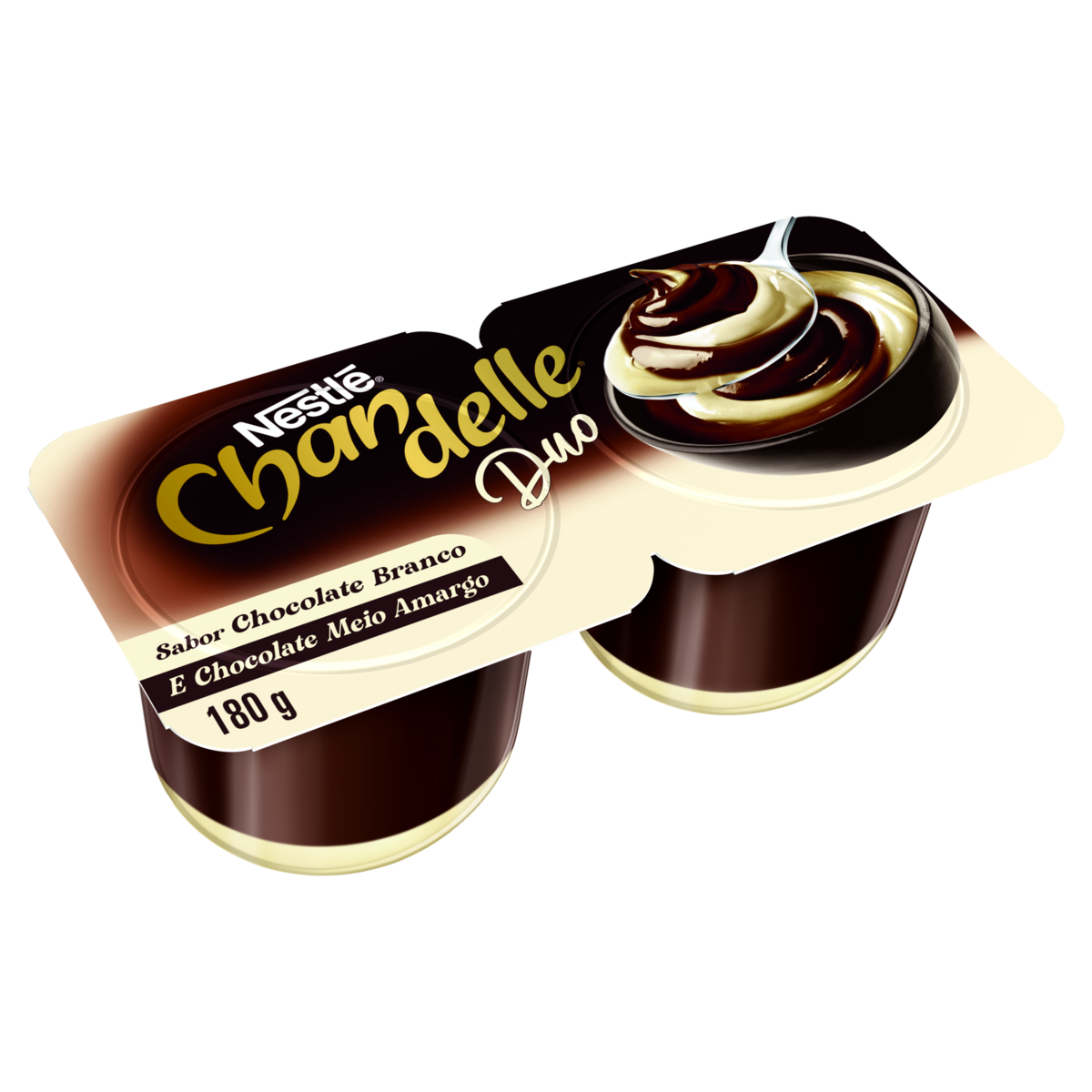 Sobremesa L&aacute;ctea Chocolate Branco e Meio Amargo Chandelle Duo Bandeja 180g C/2 Unidades