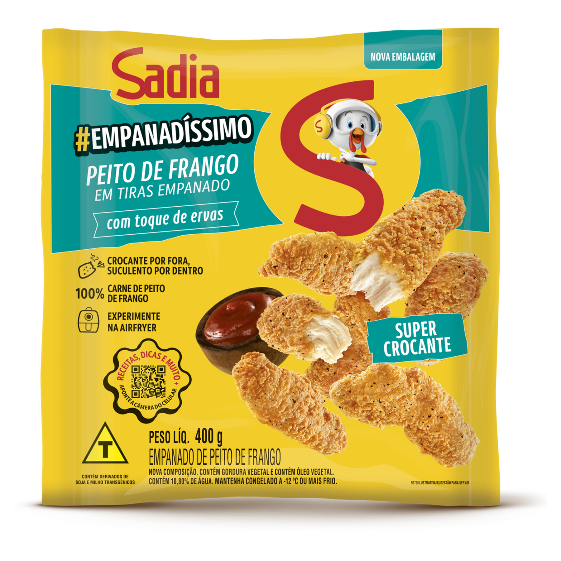 Empanado de Frango Peito em Tiras com Toque de Ervas Empanadíssimo Sadia Pacote 400g