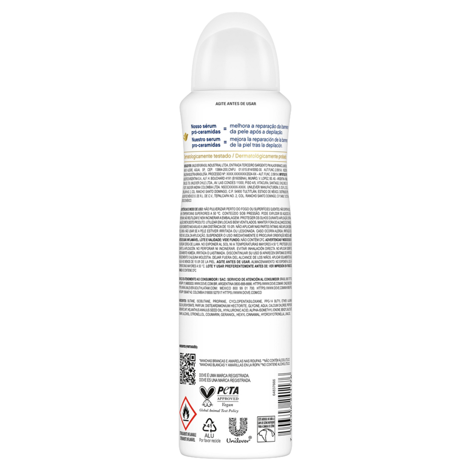 Antitranspirante Aerossol Violeta & Fr&eacute;sia Branca Dove Invisible Care 150ml Spray