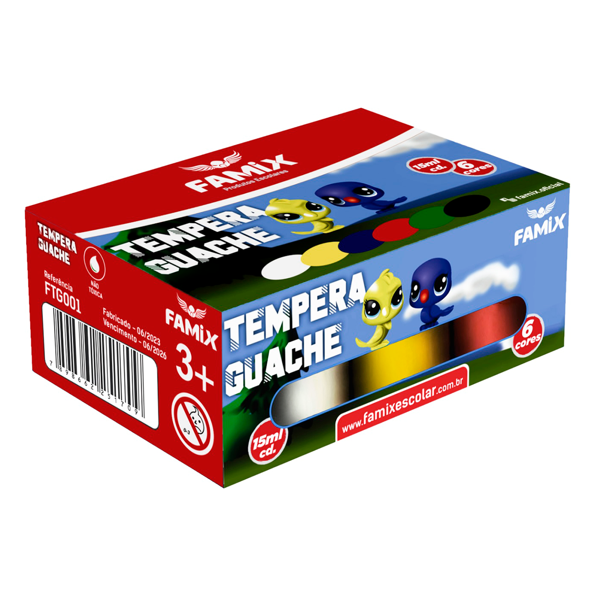 Tinta Guache Tempera Famix 15ml C/6 Unidades