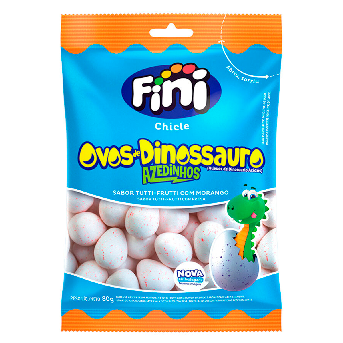 Goma de Mascar Ovos de Dinossauro Azedinhos Fini Chicle Pacote 80g