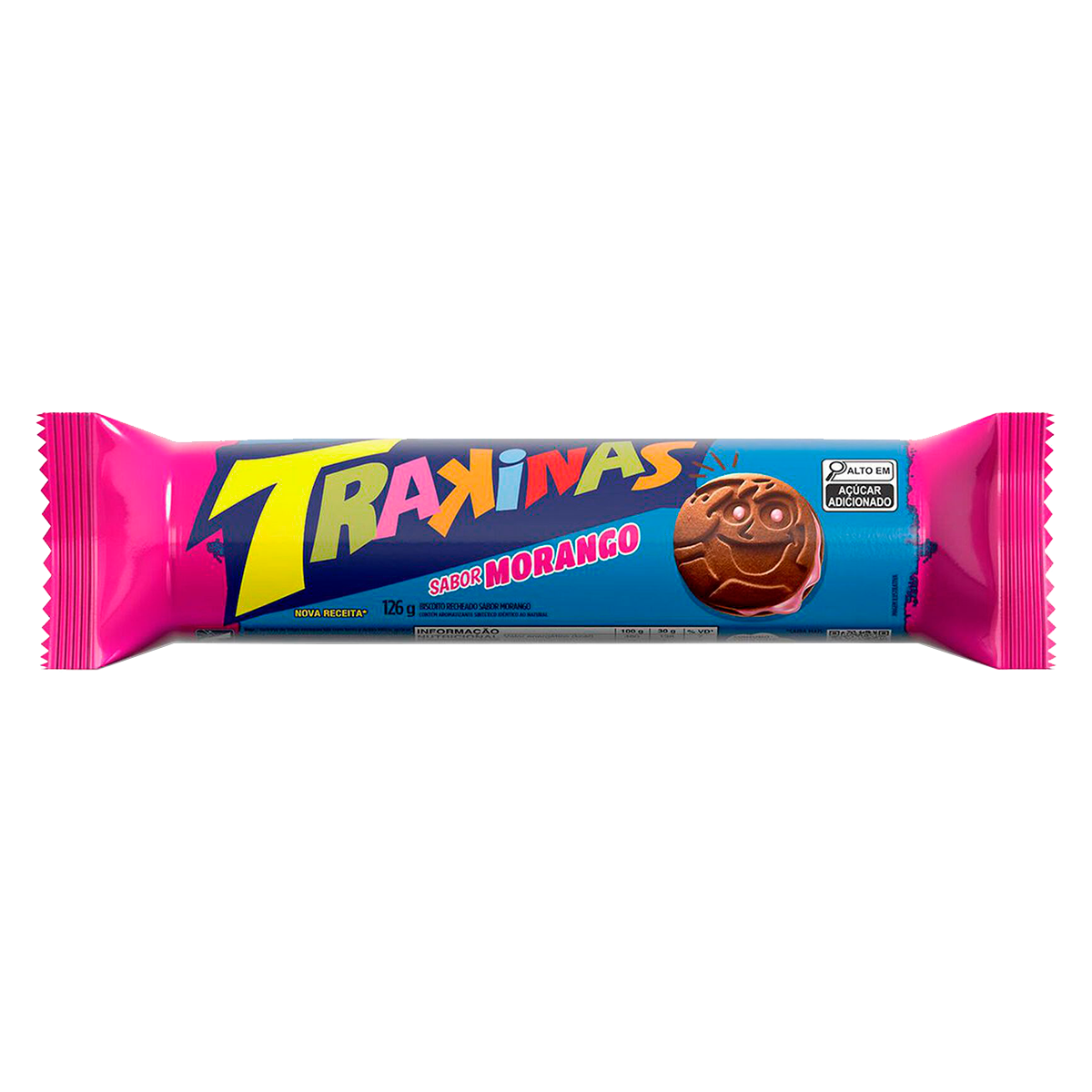Biscoito Recheio Morango Trakinas Pacote 126g&nbsp;