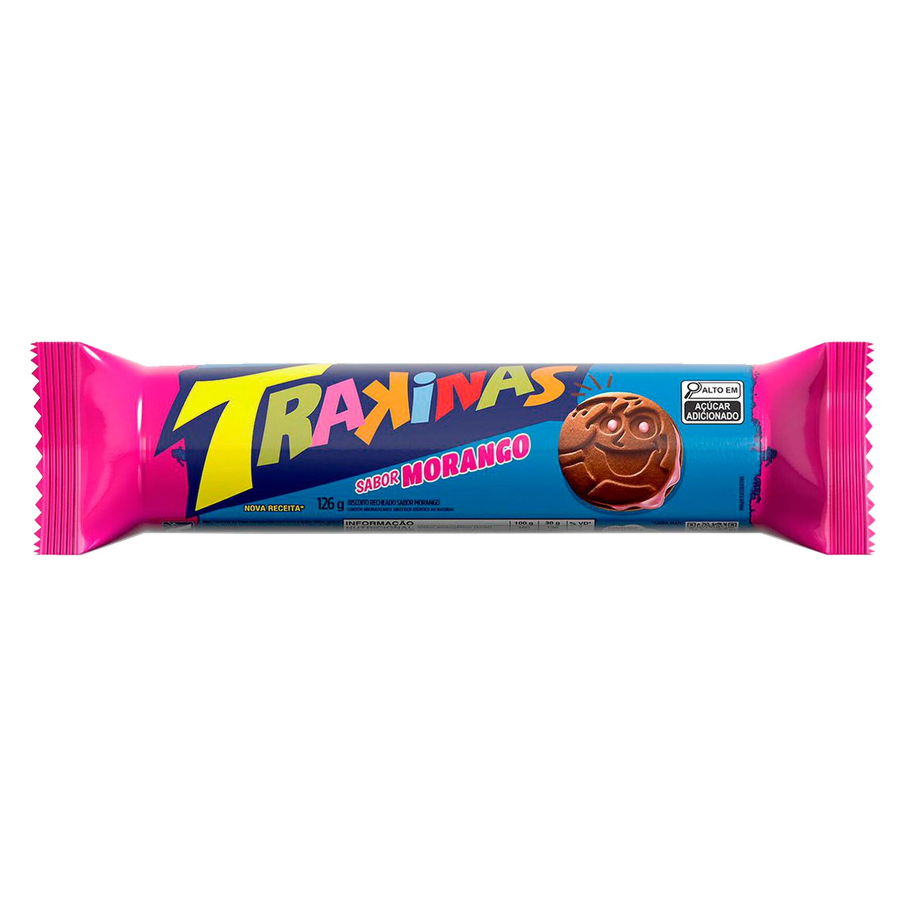 Biscoito Recheio Morango Trakinas Pacote 126g&nbsp;