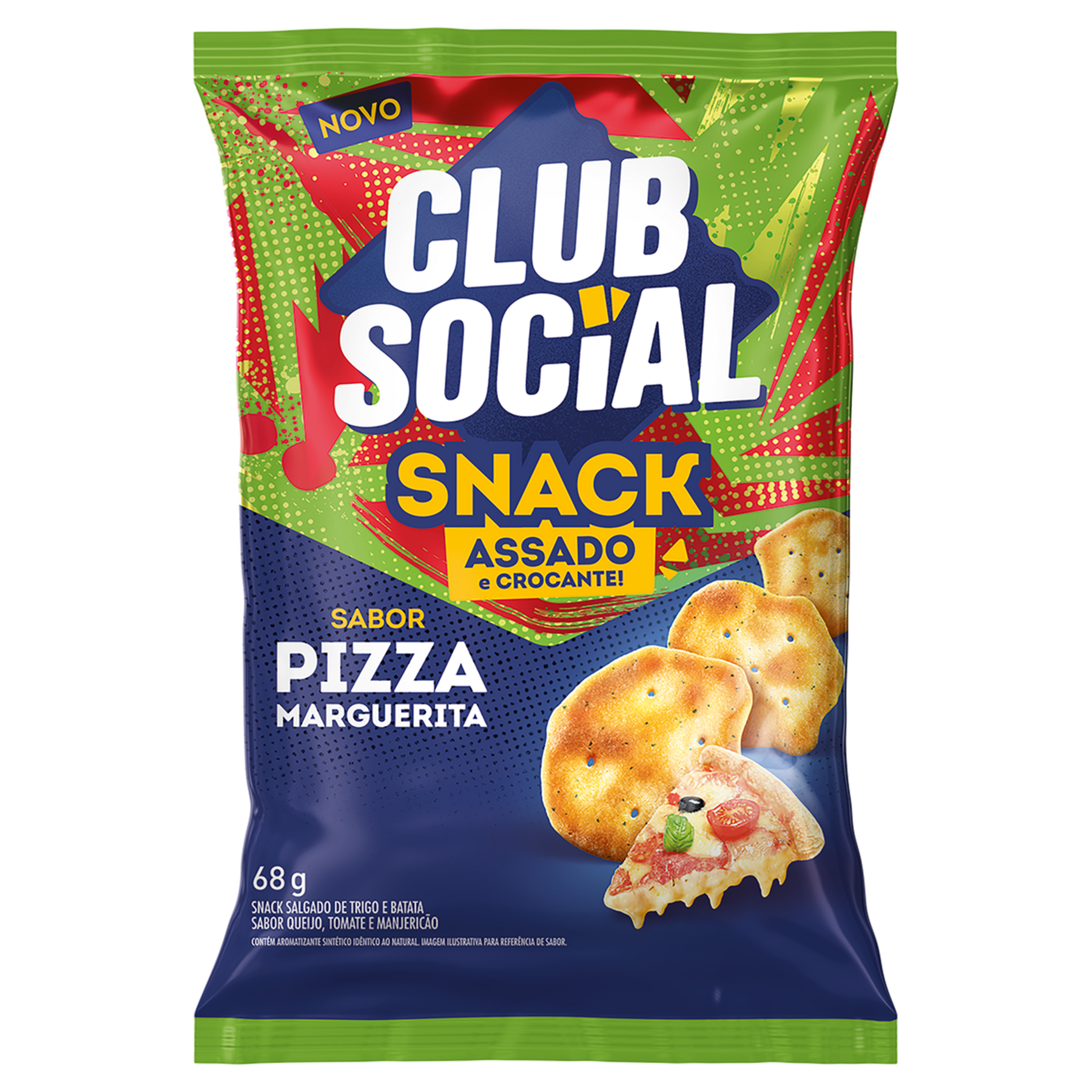 Snack de Trigo e Batata Assado Crocante Pizza Marguerita Club Social Pacote 68g