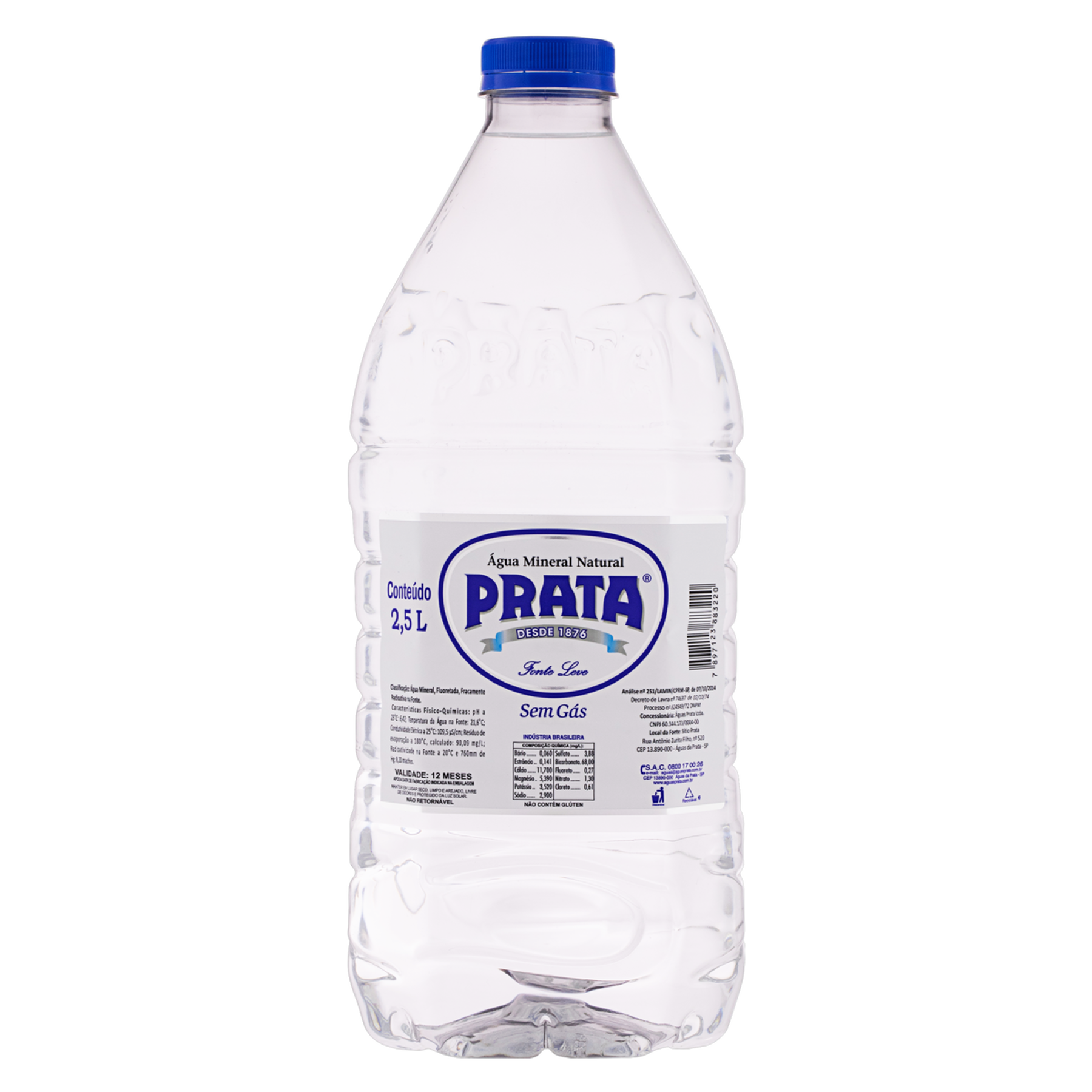 Água Mineral Natural sem Gás Prata Garrafa 2,5l