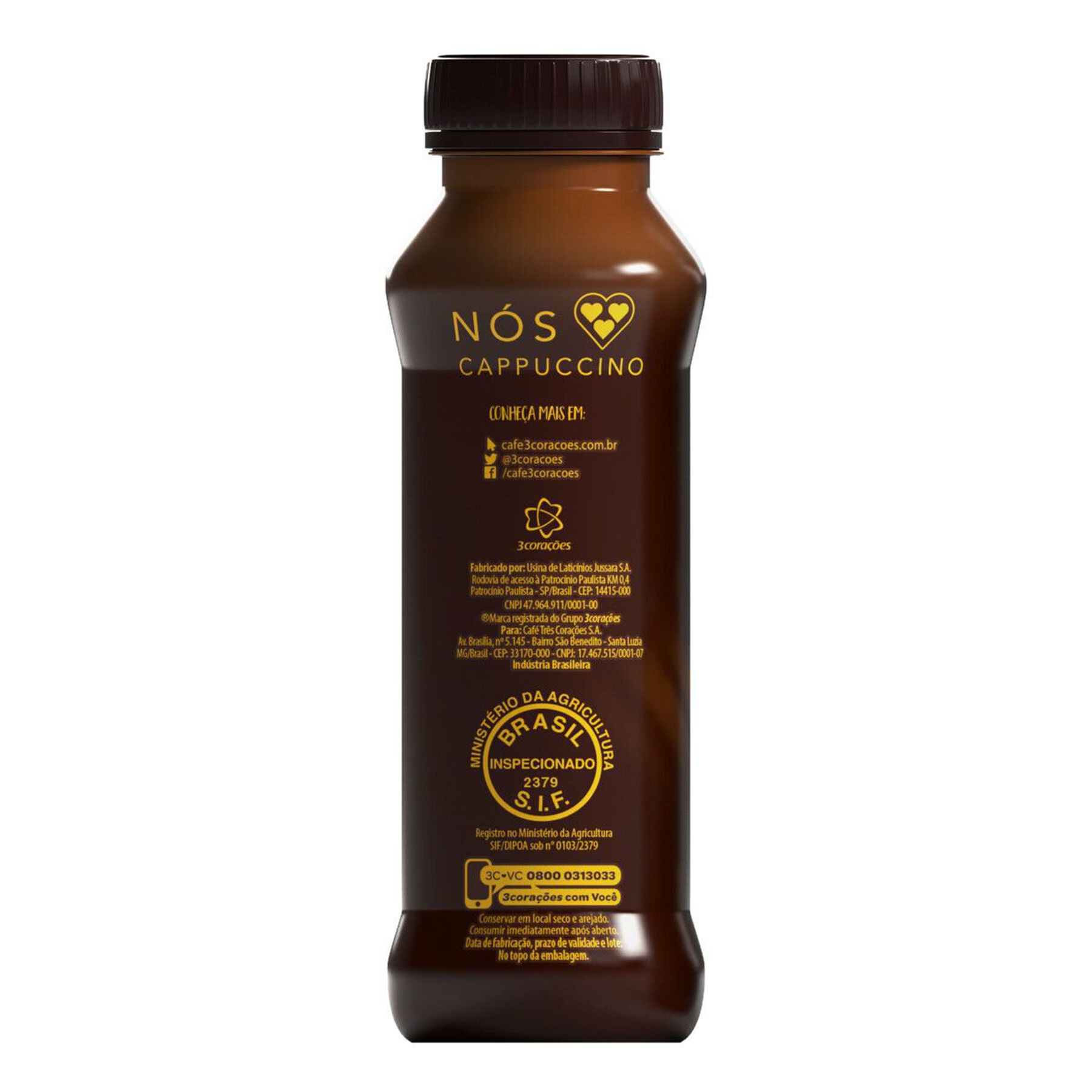 Bebida Láctea Cappuccino Chocolate 3 Corações Frasco 260ml