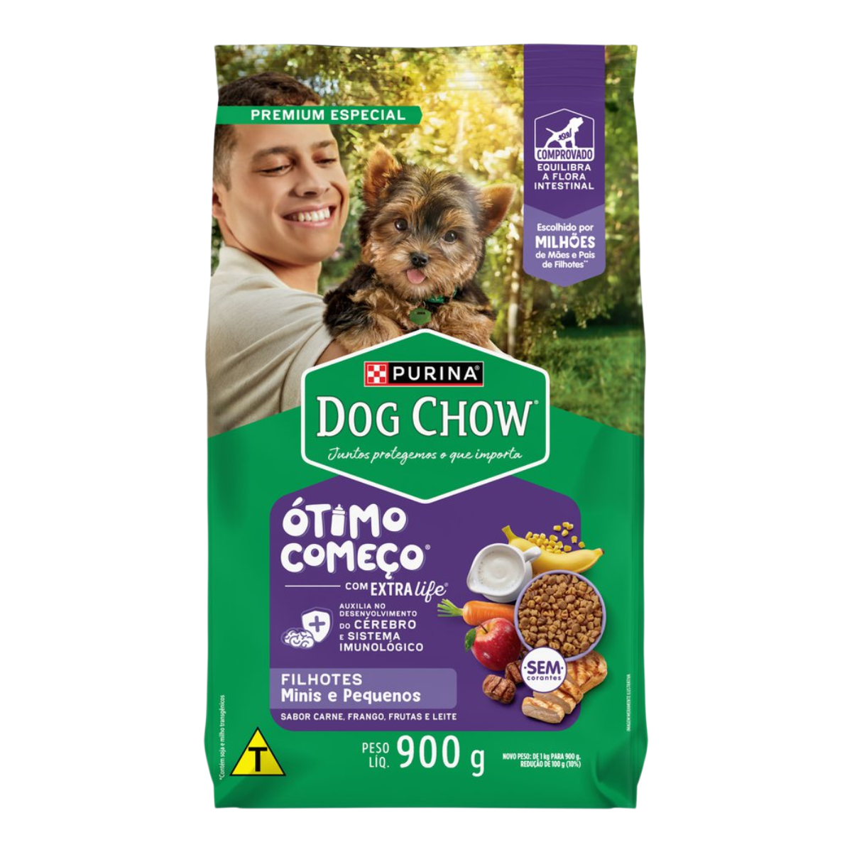 Alimento para C&atilde;es Filhotes Minis e Pequenos Carne, Frango, Frutas e Leite Purina Dog Chow &Oacute;timo Come&ccedil;o com Extra Life Pacote 900g