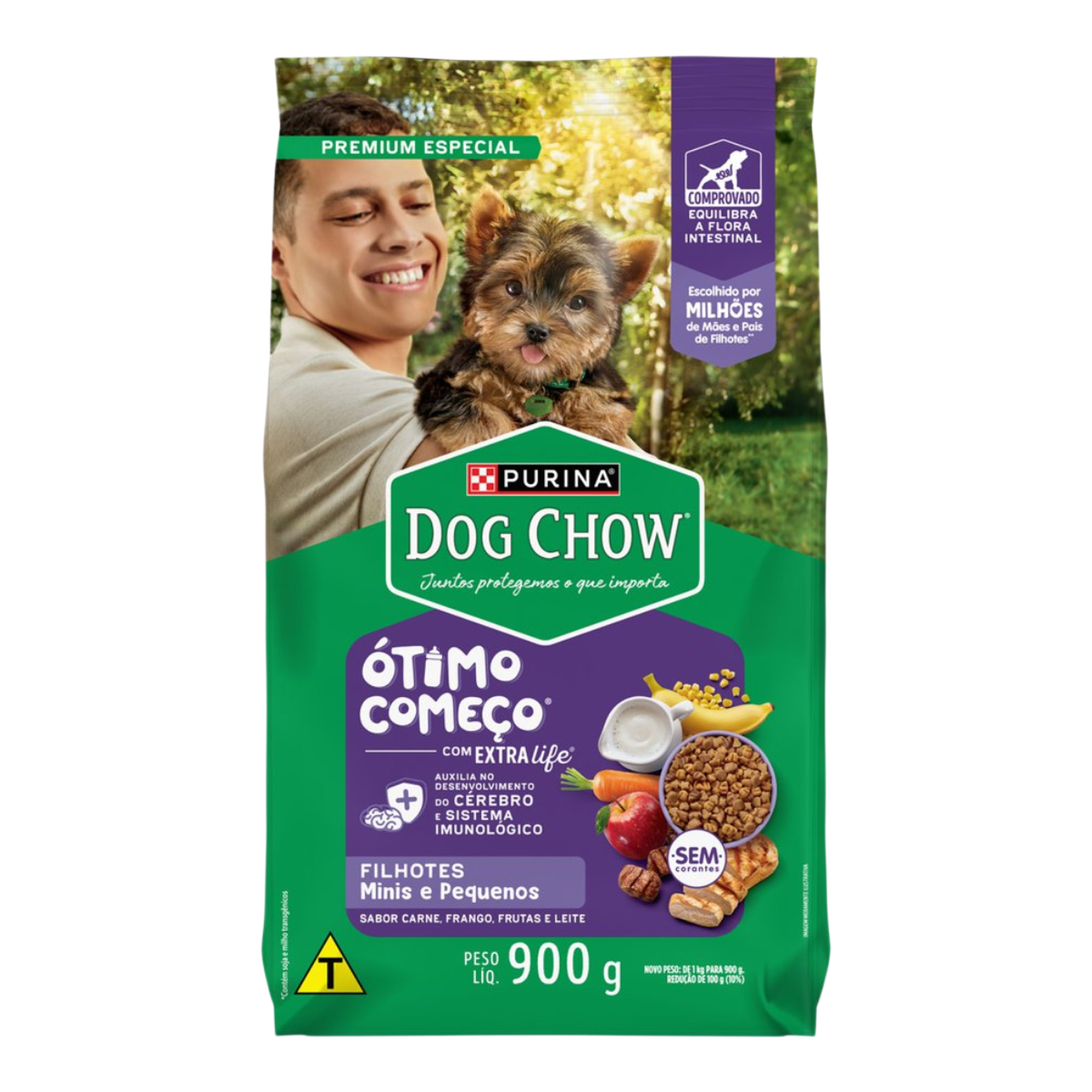 Alimento para C&atilde;es Filhotes Minis e Pequenos Carne, Frango, Frutas e Leite Purina Dog Chow &Oacute;timo Come&ccedil;o com Extra Life Pacote 900g