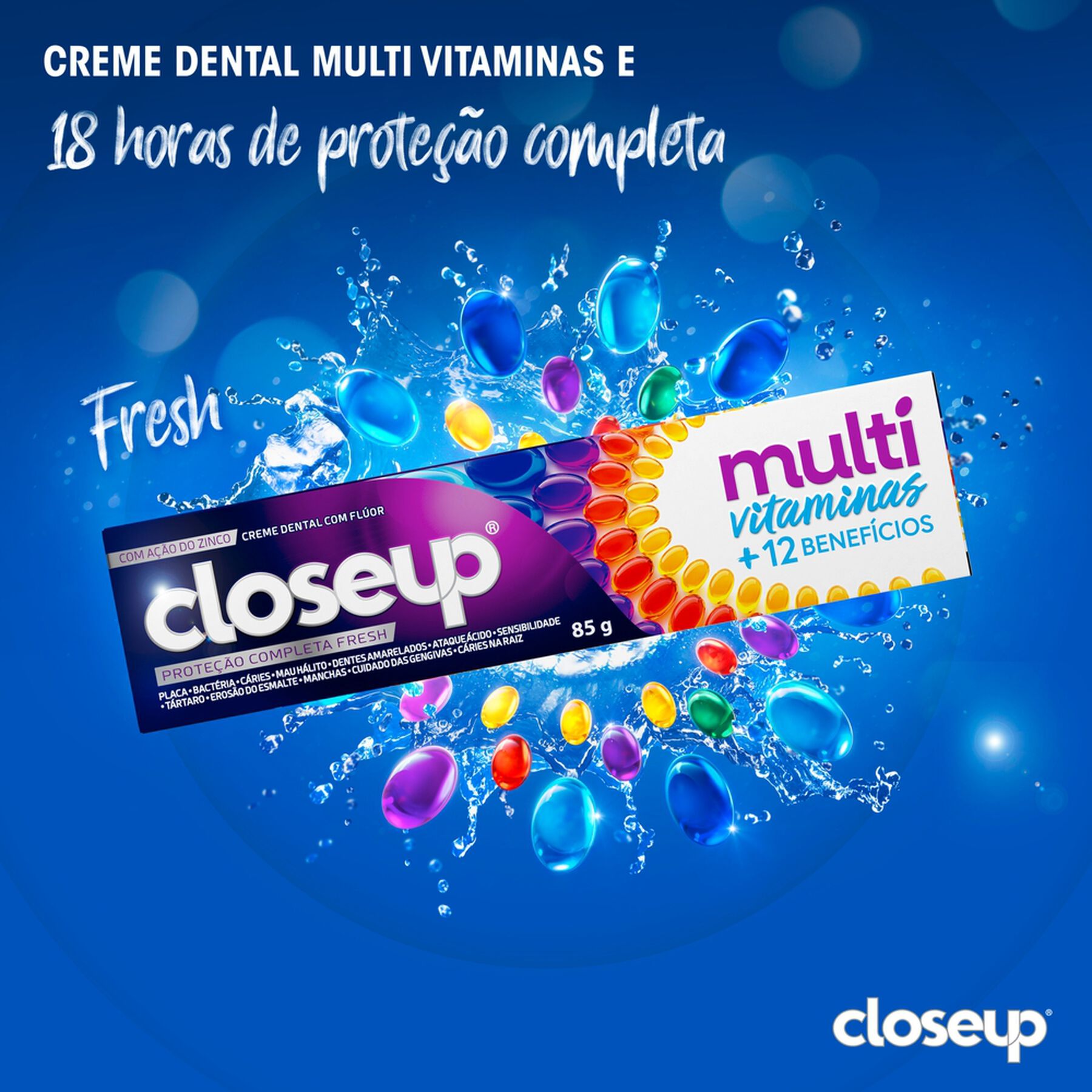 Creme Dental Proteção Fresh Closeup Multivitaminas + 12 Benefícios Caixa 85g