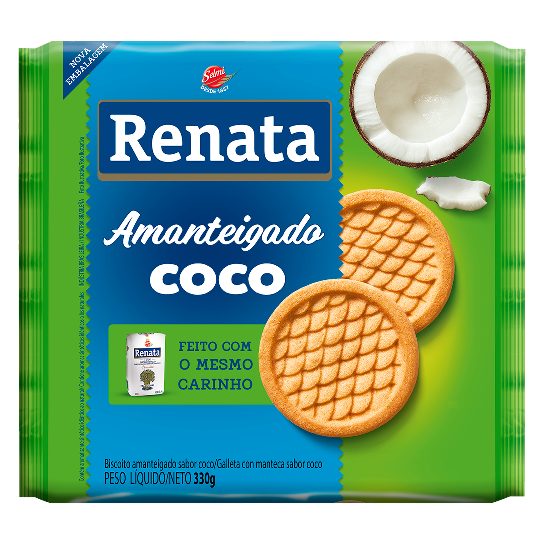 Biscoito Amanteigado Coco Renata Pacote 330g