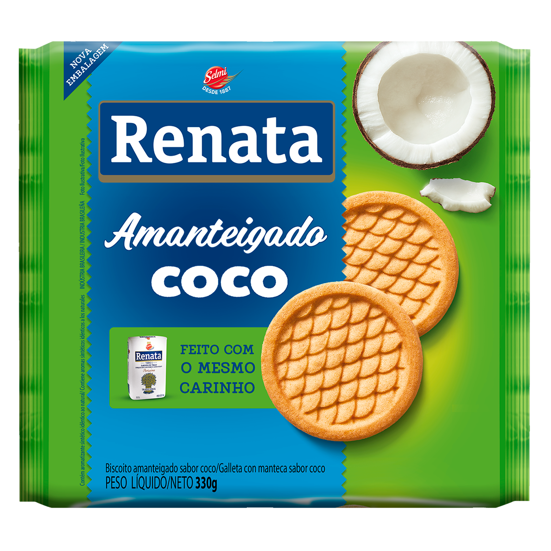 Biscoito Amanteigado Coco Renata Pacote 330g