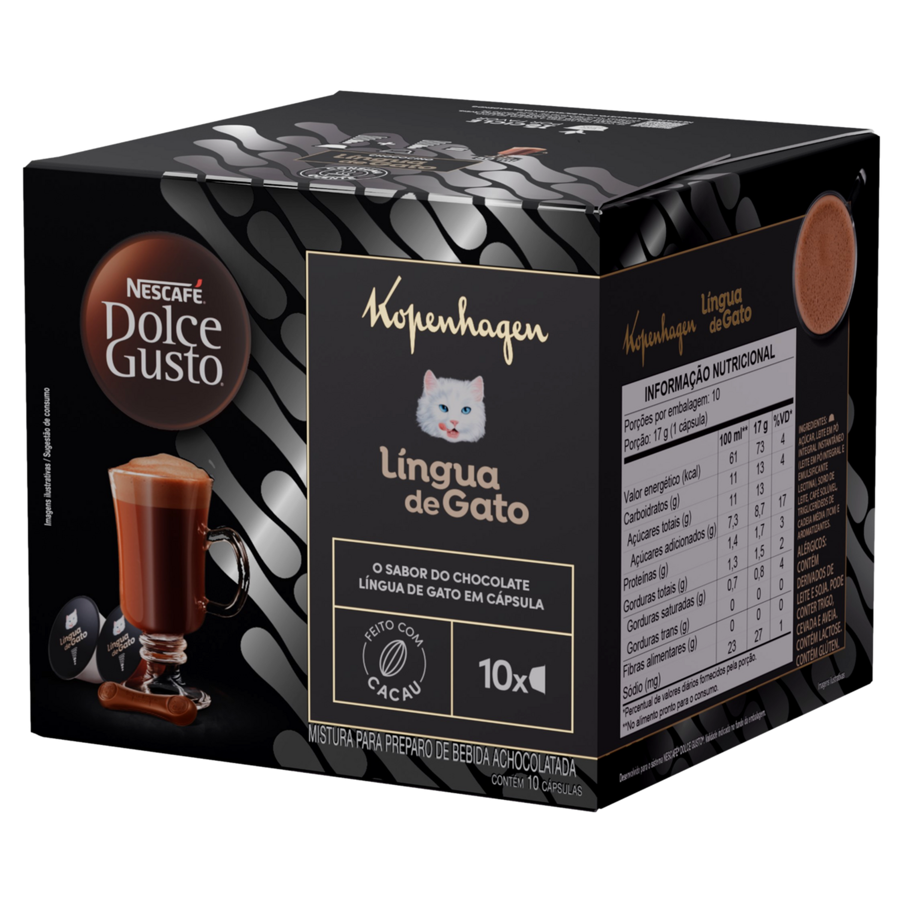 Achocolatado em C&aacute;psula Kopenhagen L&iacute;ngua de Gato Nescaf&eacute; Dolce Gusto Caixa 162,5g C/10 Unidades