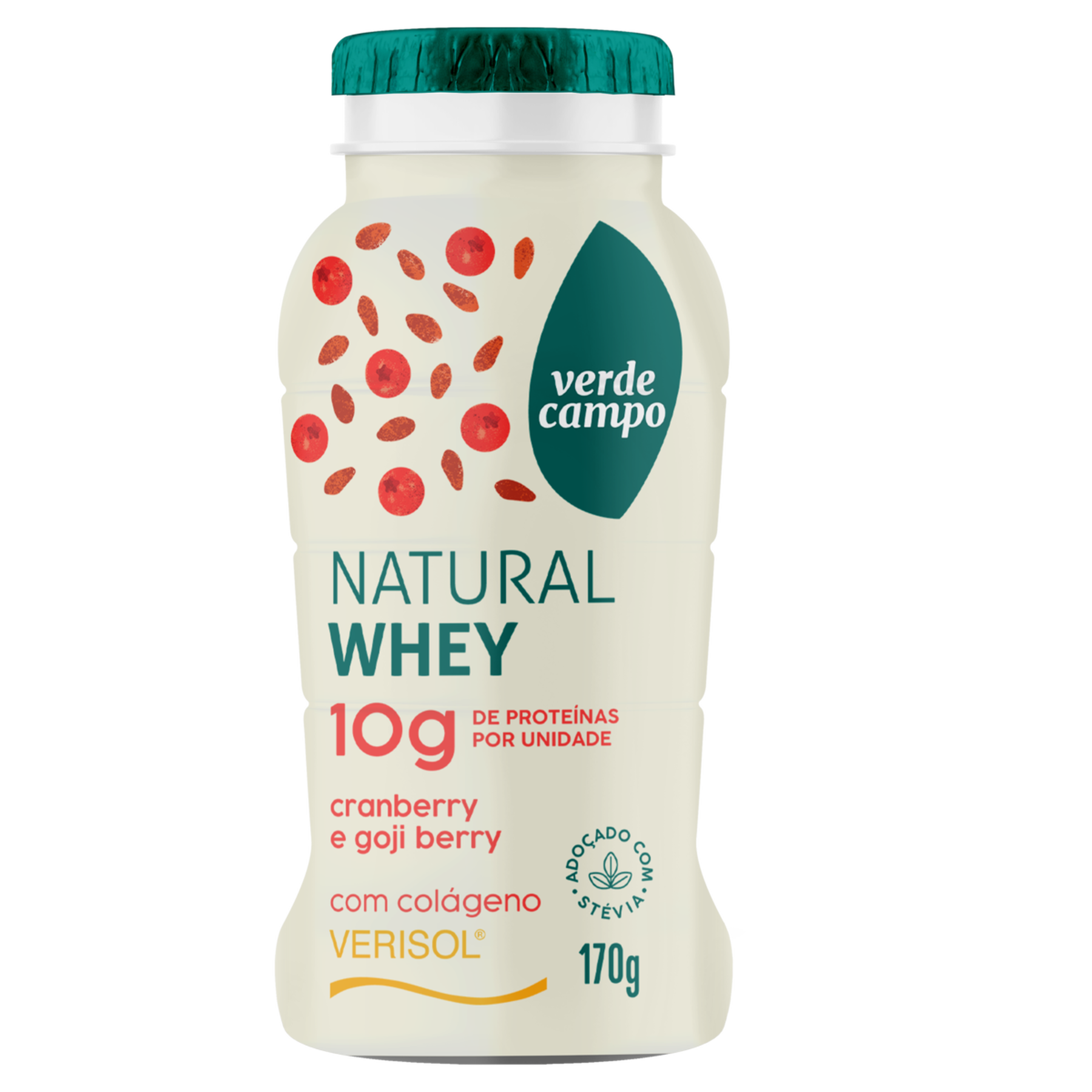 Iogurte Desnatado Cranberry e Goji Berry Natural Whey Verde Campo Frasco 170g
