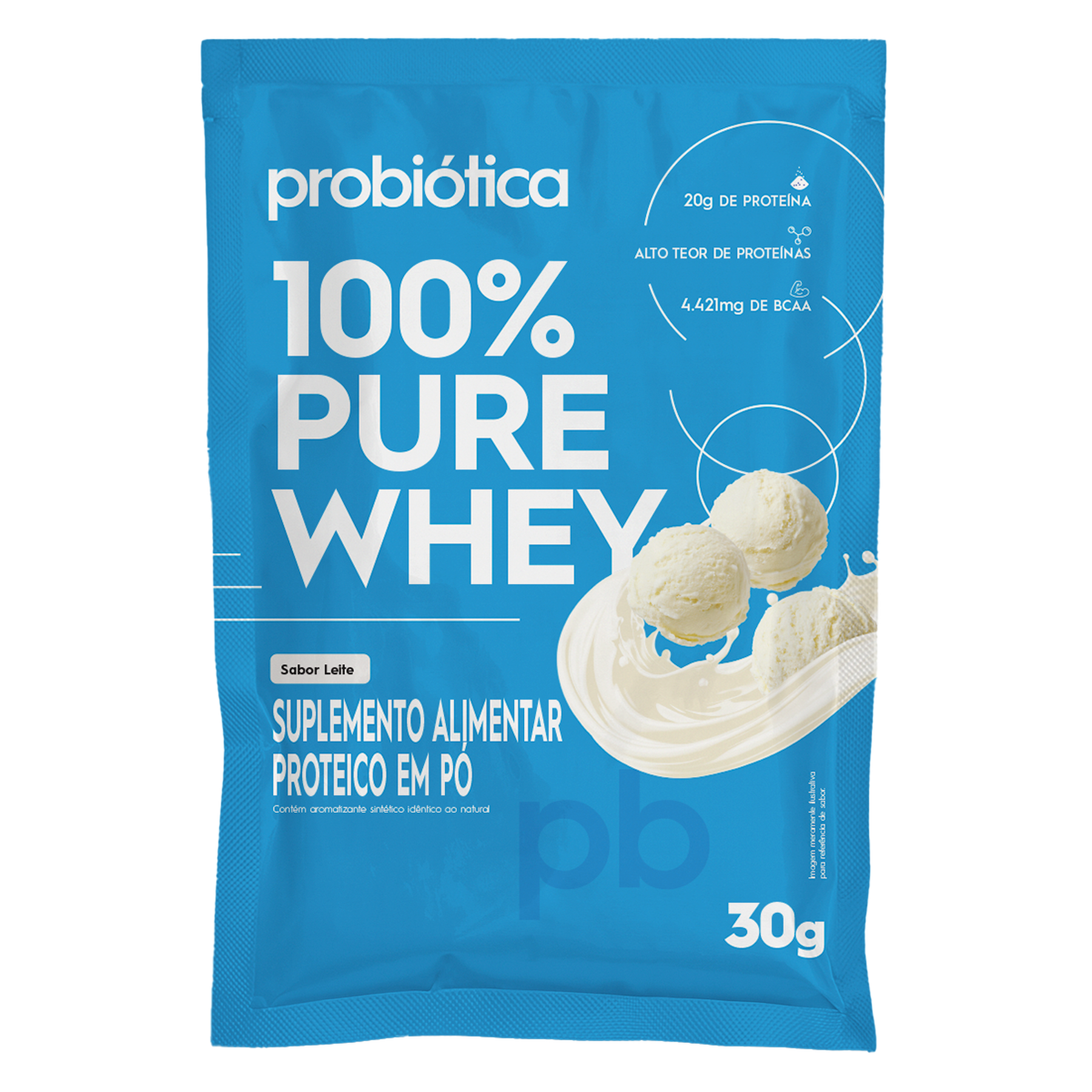 Suplemento Alimentar em P&oacute; Leite 100% Pure Whey Probi&oacute;tica Sach&ecirc; 30g