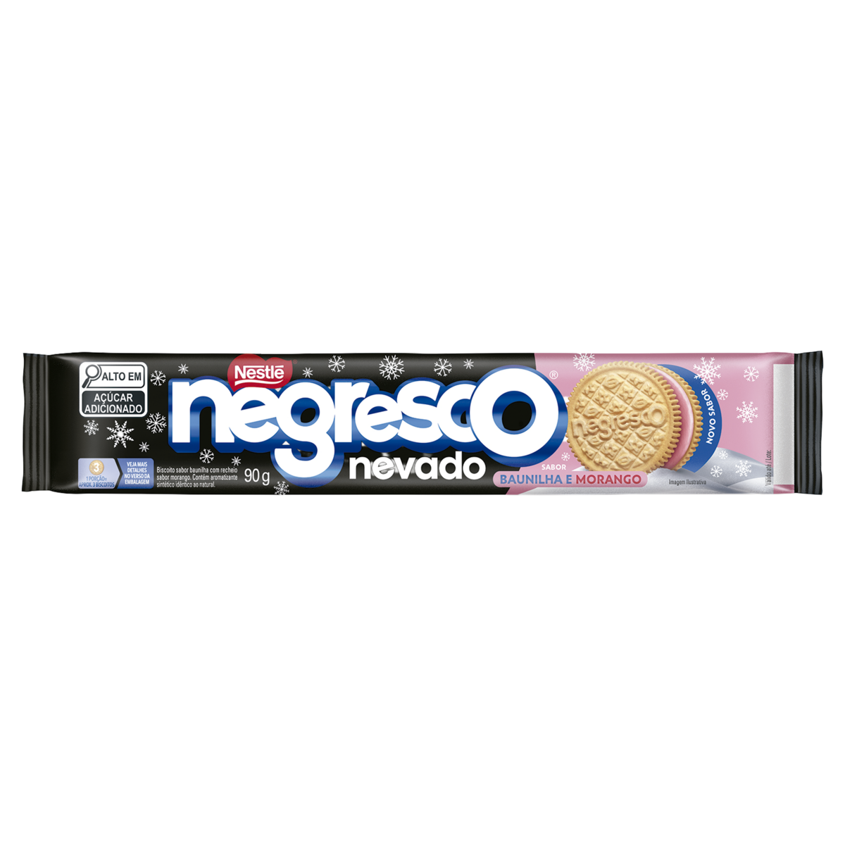 Biscoito Recheado Baunilha e Morango Negresco Nevado Pacote 90g