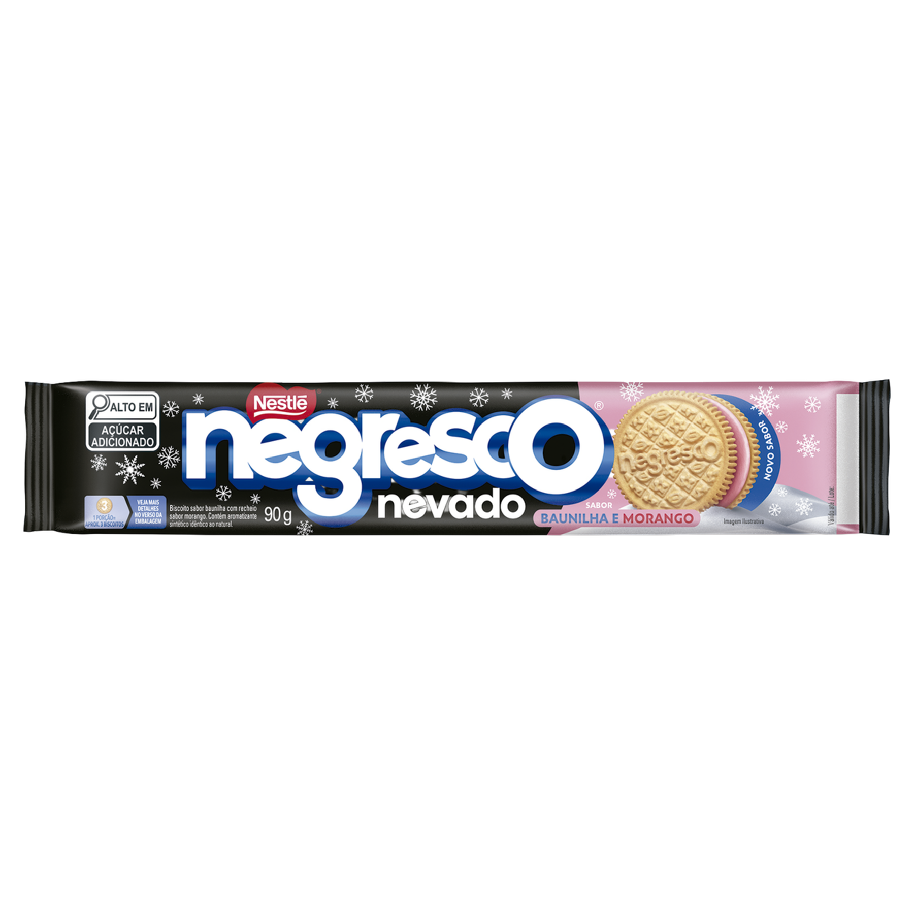 Biscoito Recheado Baunilha e Morango Negresco Nevado Pacote 90g