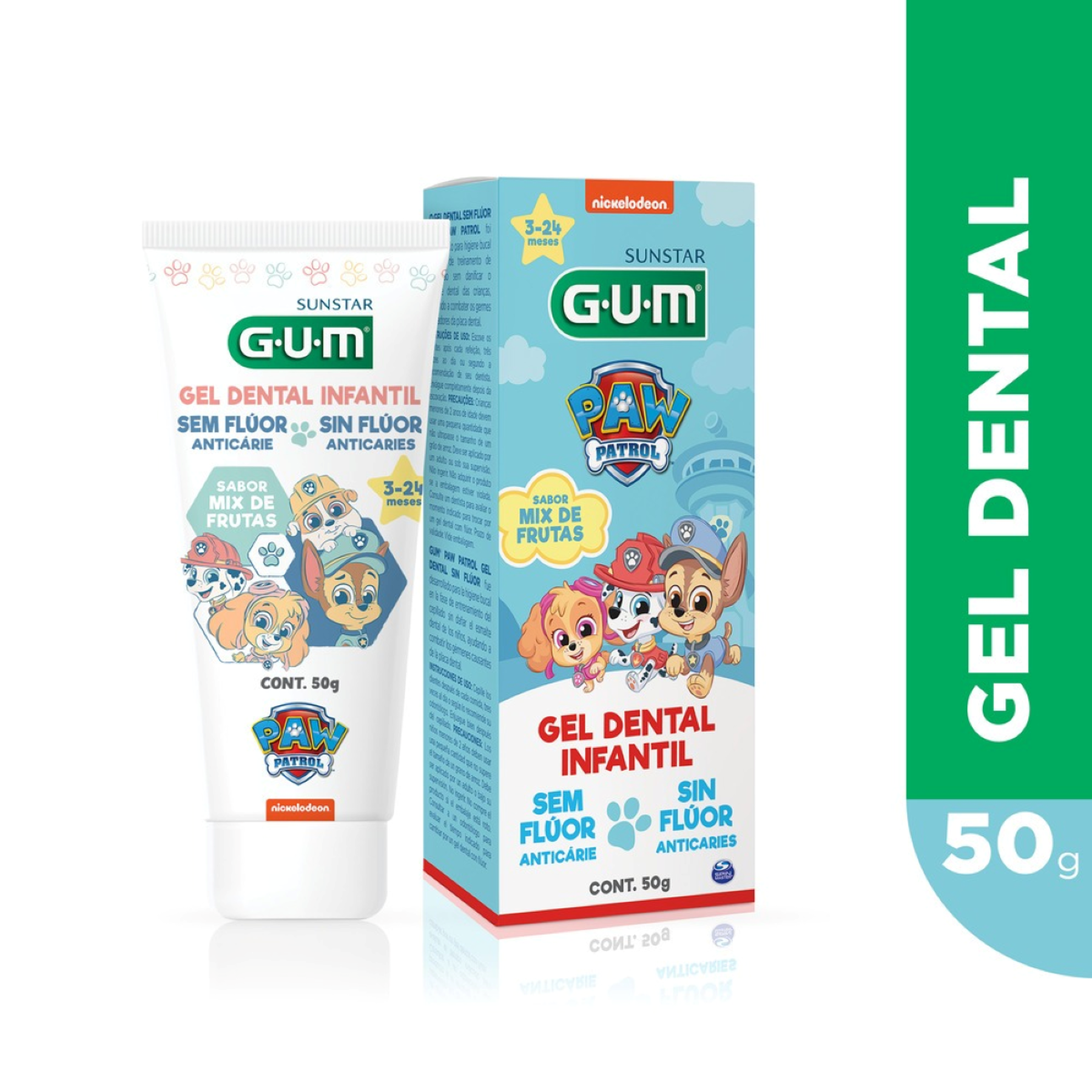 Gel Dental Infantil sem Fl&uacute;or Mix de Frutas Paw Patrol GUM Caixa 50g