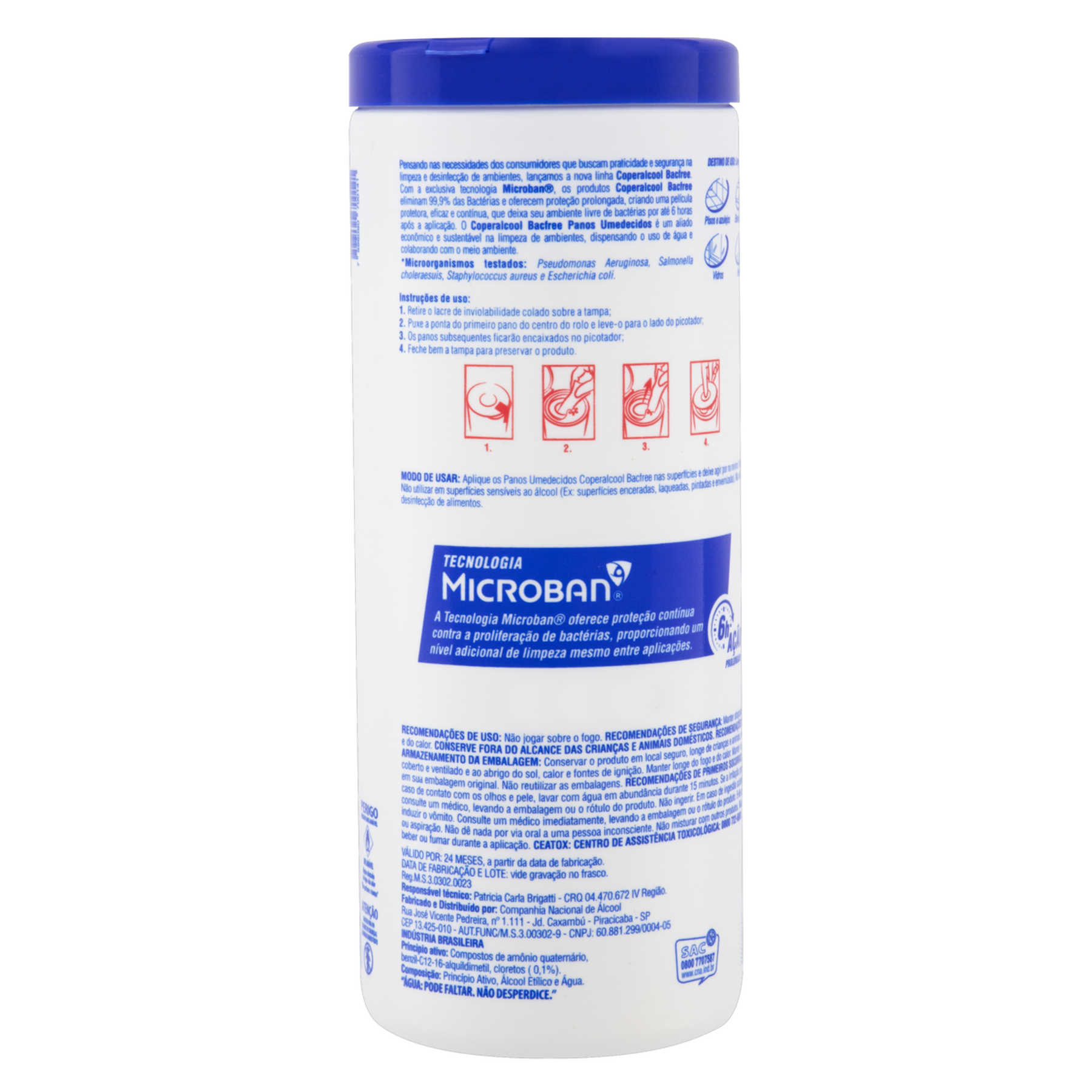 Pano Umedecido Álcool 70° INPM Clássico Coperalcool Bacfree 20cm x 18cm 35 Unidades