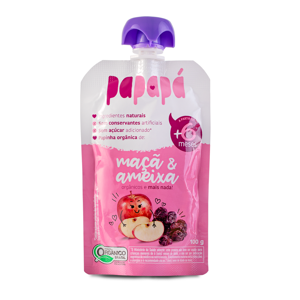 Papinha Org&acirc;nica Ma&ccedil;&atilde; e Ameixa Papap&aacute; Squeeze 100g&nbsp;