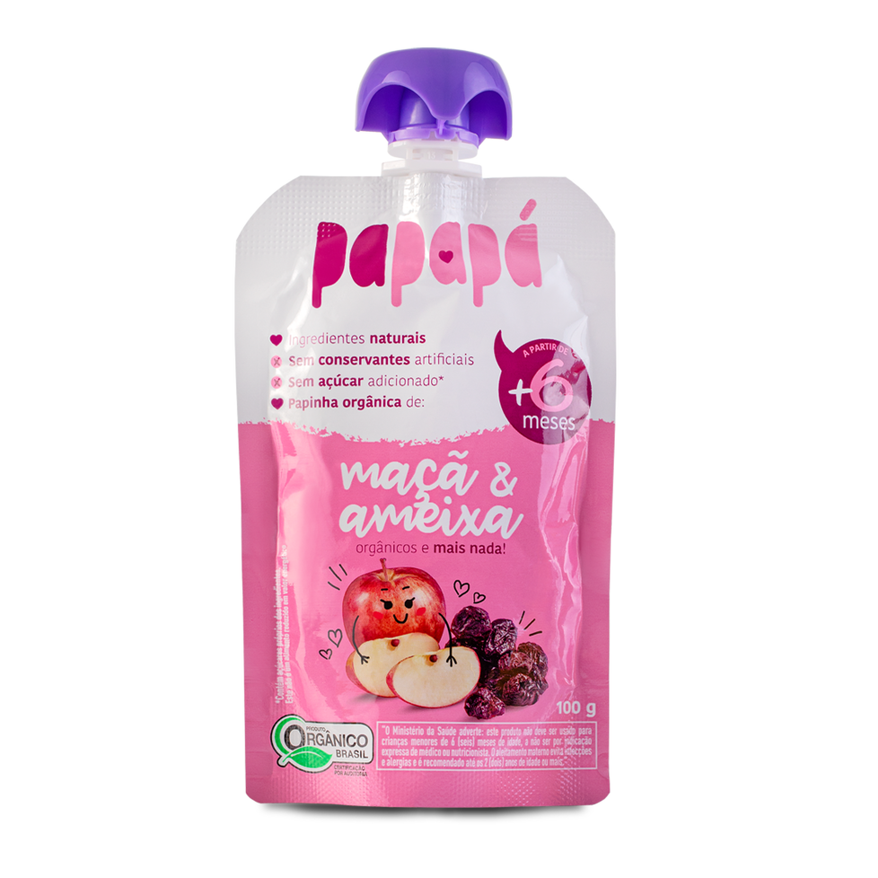 Papinha Org&acirc;nica Ma&ccedil;&atilde; e Ameixa Papap&aacute; Squeeze 100g&nbsp;