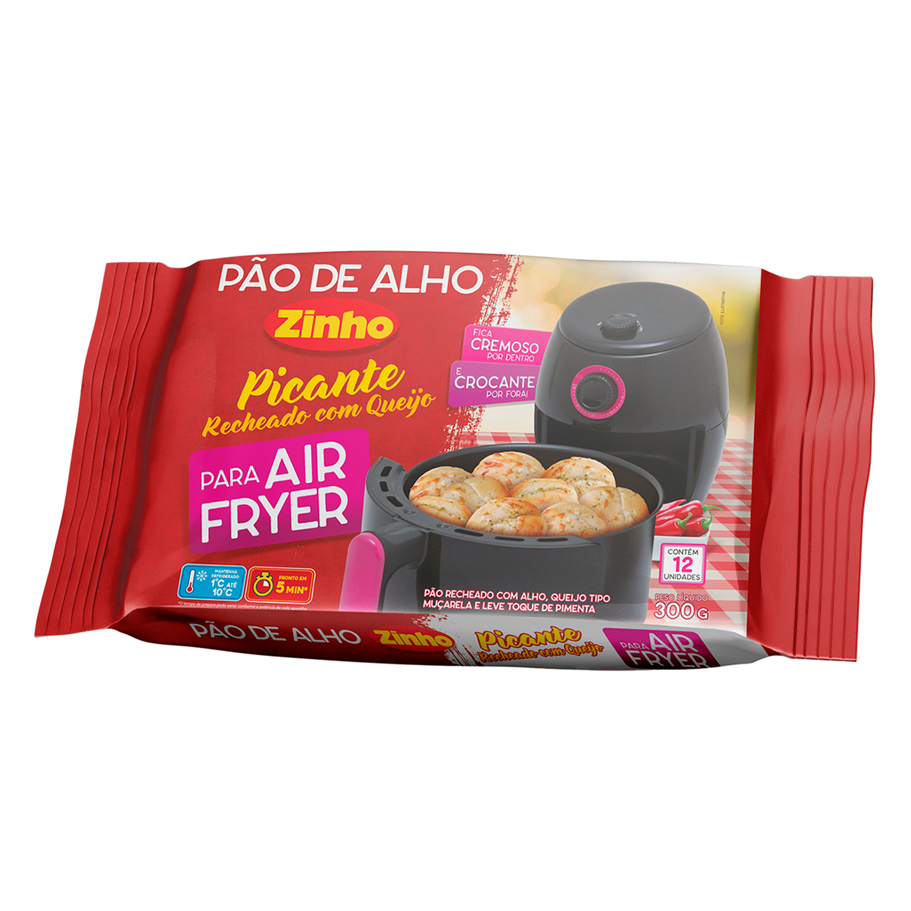 P&atilde;o de Alho Bolinha Picante com Queijo Zinho Pacote 300g