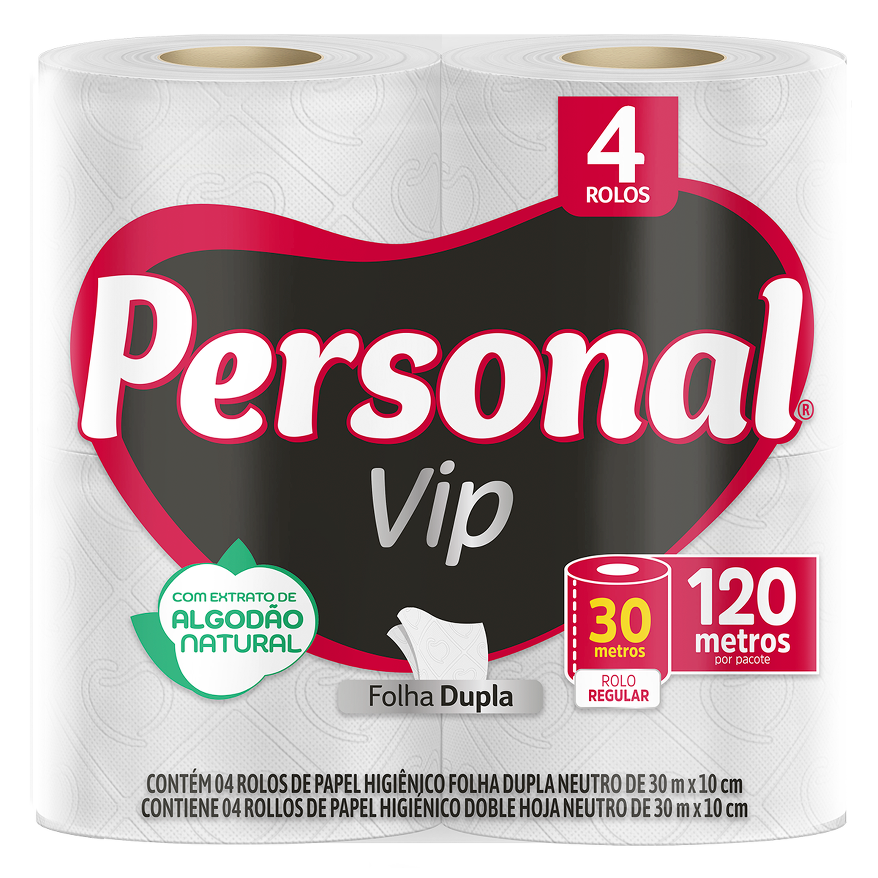 Papel Higi&ecirc;nico Folha Dupla Neutro Personal Vip 30m Pacote 4 Unidades