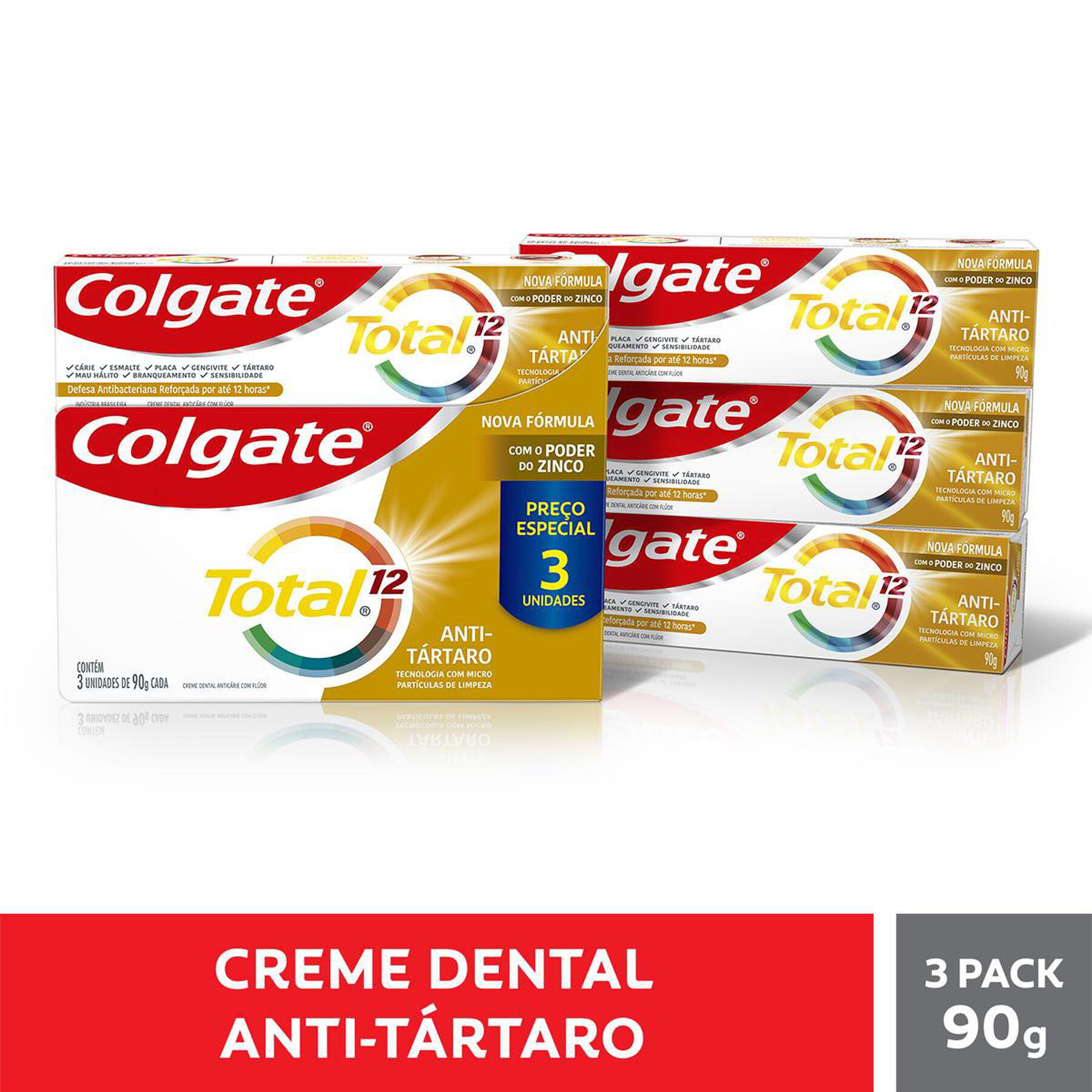 Creme Dental Colgate Total 12 Anti Tártaro 3 unid 90g Preço Especial