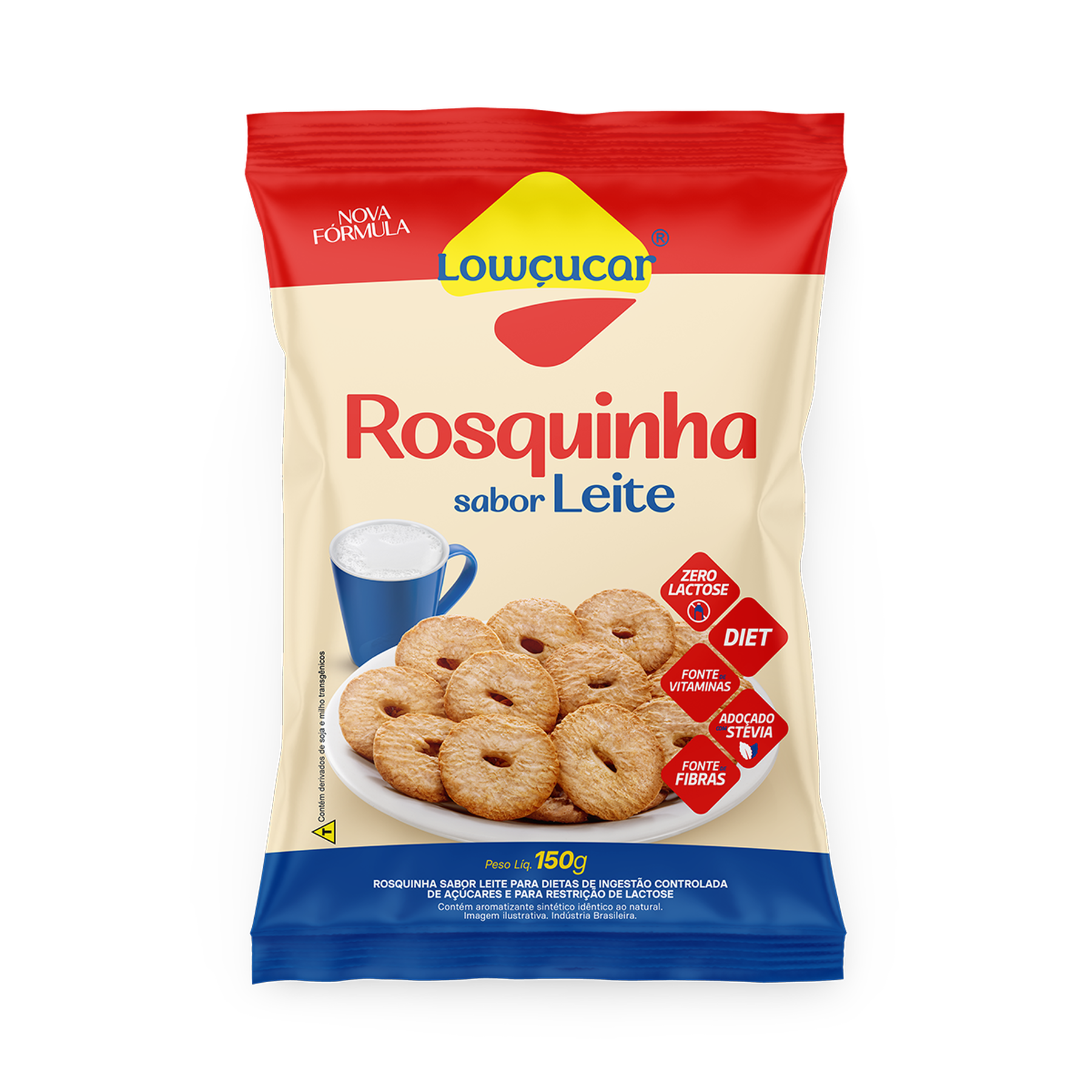 Biscoito Rosquinha Leite Zero Lactose Low&ccedil;ucar Pacote 150g