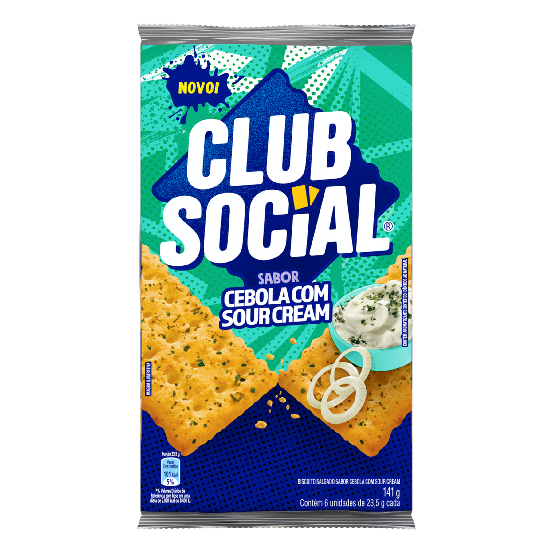 Biscoito Cebola com Sour Cream Club Social Pacote 141g C/6 Unidades
