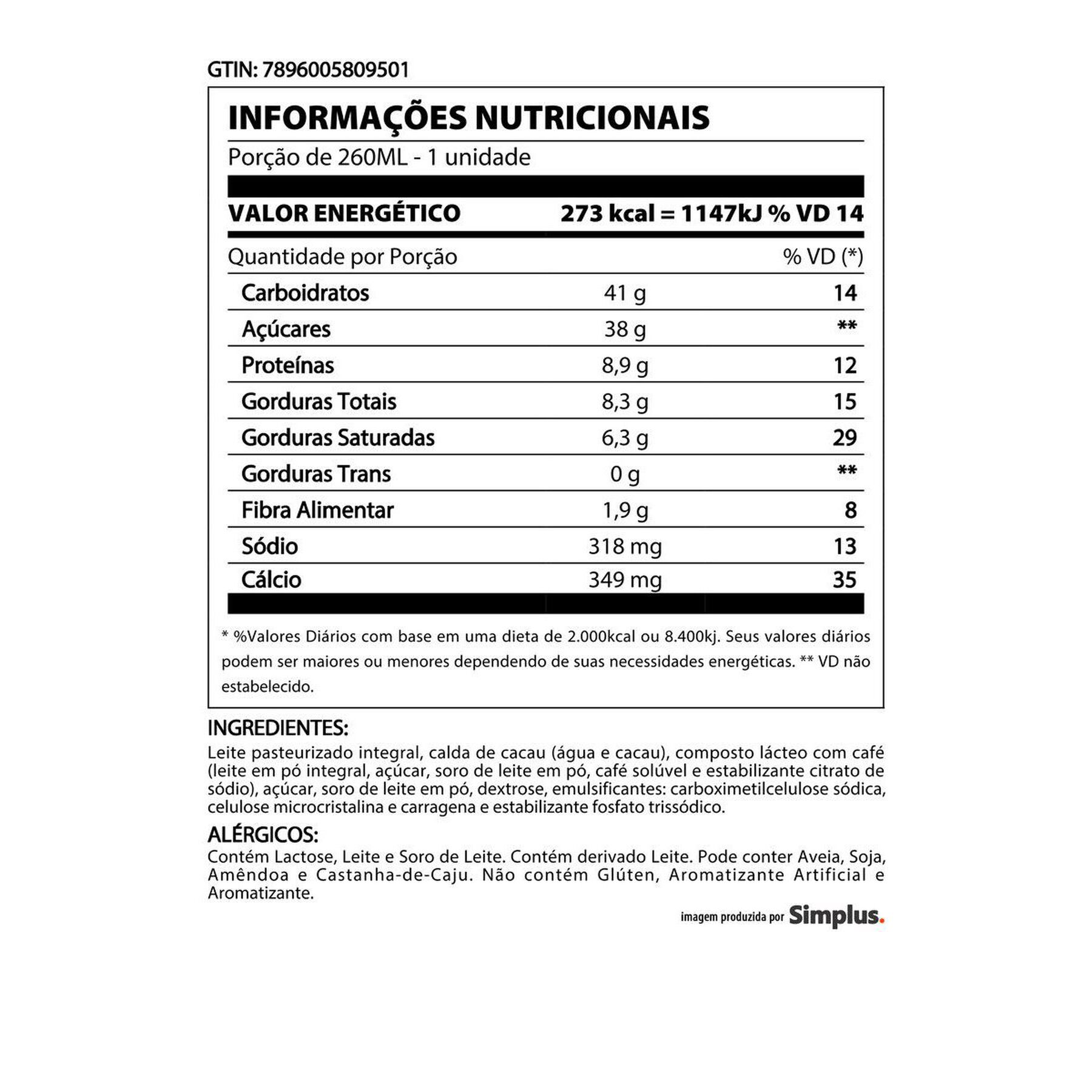 Bebida Láctea Cappuccino Chocolate 3 Corações Frasco 260ml