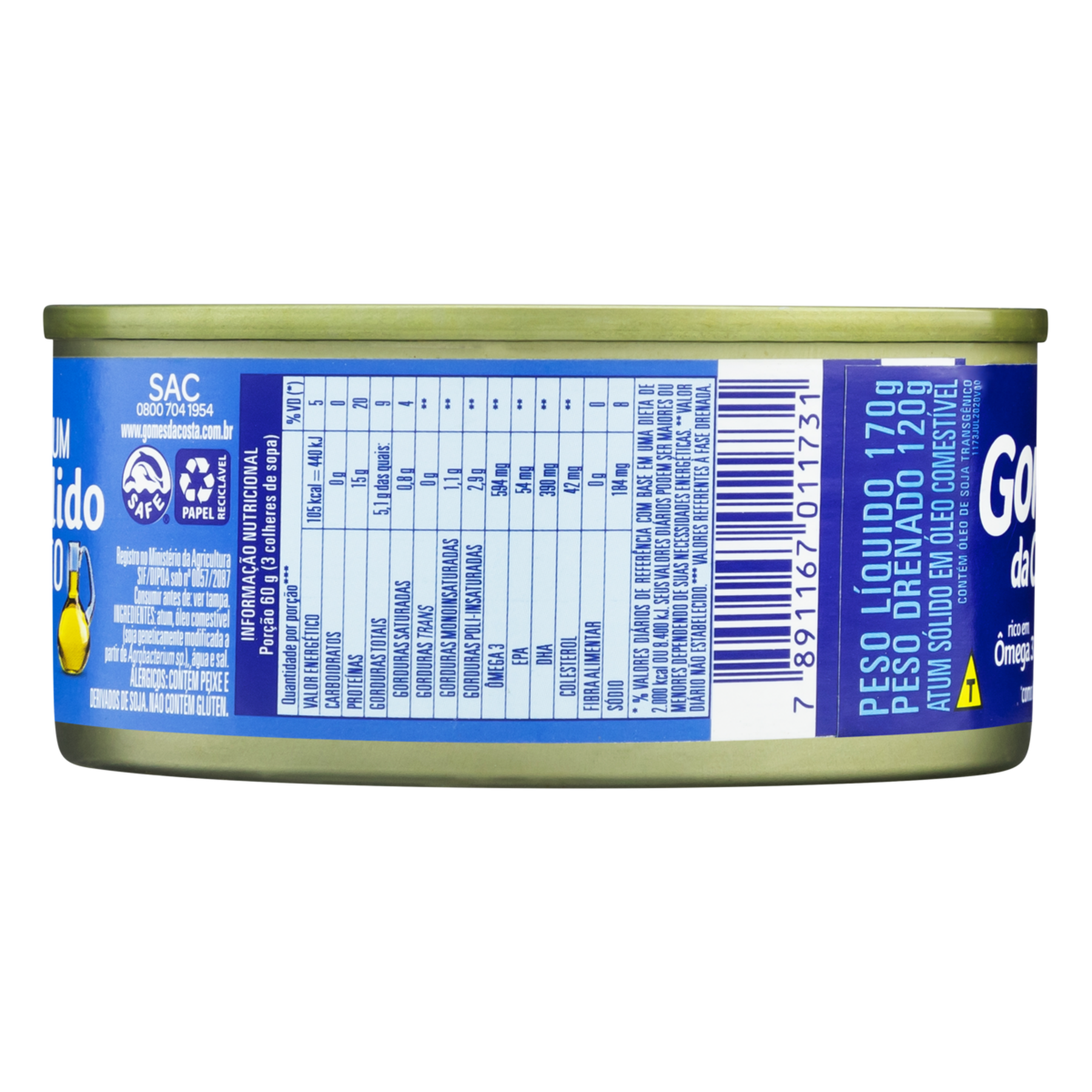 Atum S&oacute;lido em &Oacute;leo Gomes da Costa Lata 170g