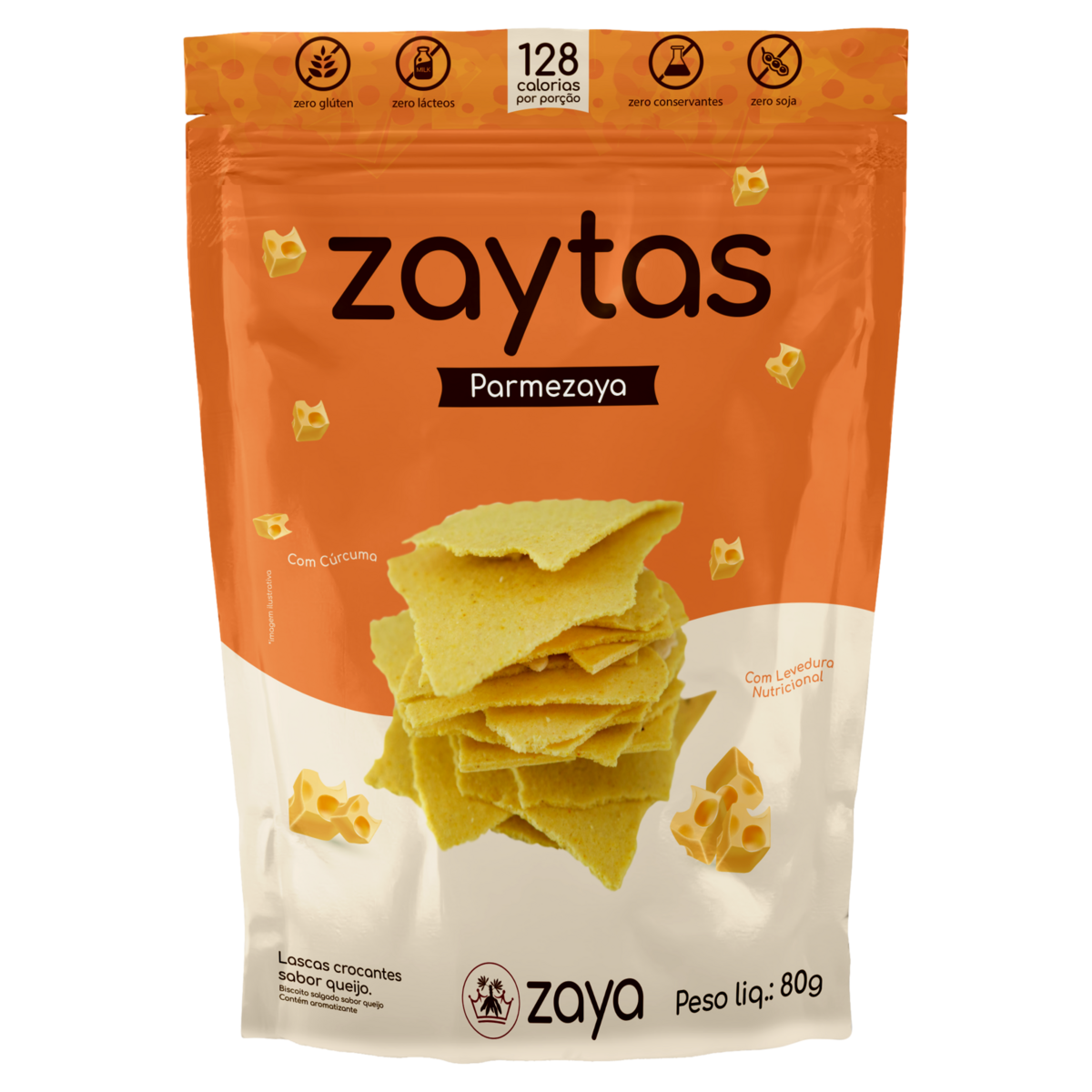 Lascas de Queijo Crocantes Parmezaya Zaytas Pouch 80g