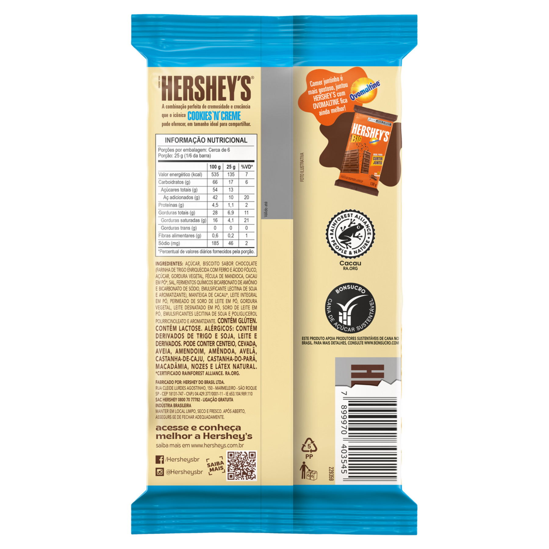 Chocolate Branco Cookies 'n' Creme Hershey's Big Pacote 138g