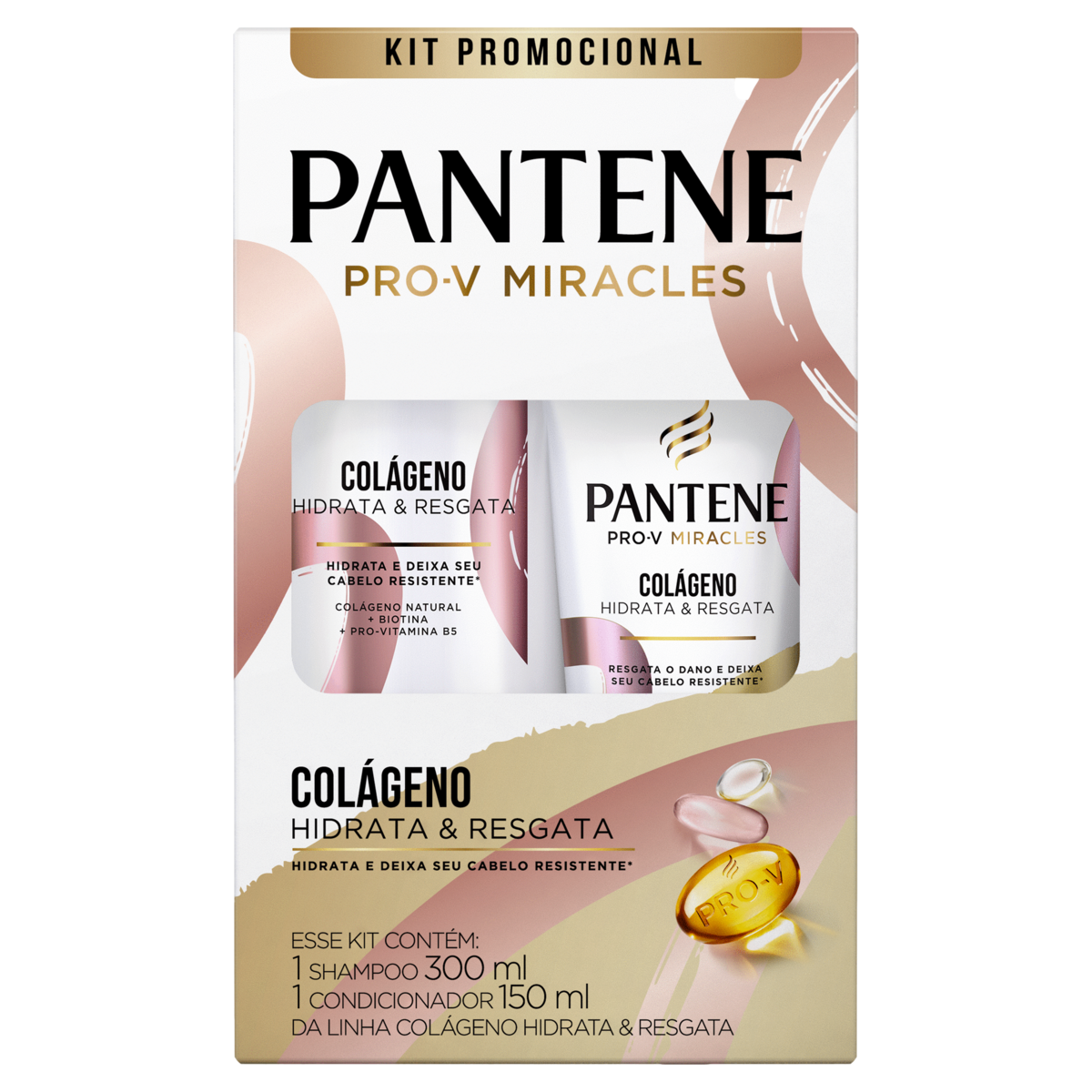 Shampoo 300ml + Condicionador 150ml Col&aacute;geno Hidrata e Resgata Pantene