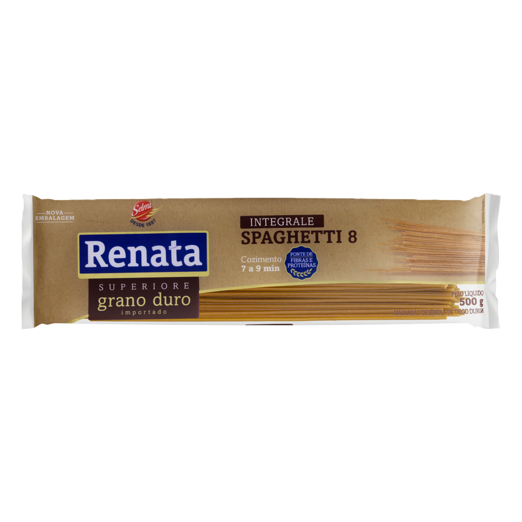 Macarrão de Sêmola de Trigo Grano Duro Integral Espaguete 8 Renata Superiore Pacote 500g