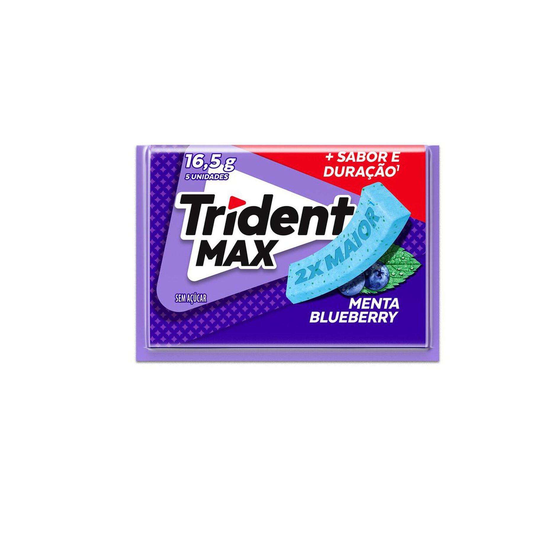 Chiclete Trident Max Menta Blueberry Sem Açúcar 16g -Embalagem com 5 unid.