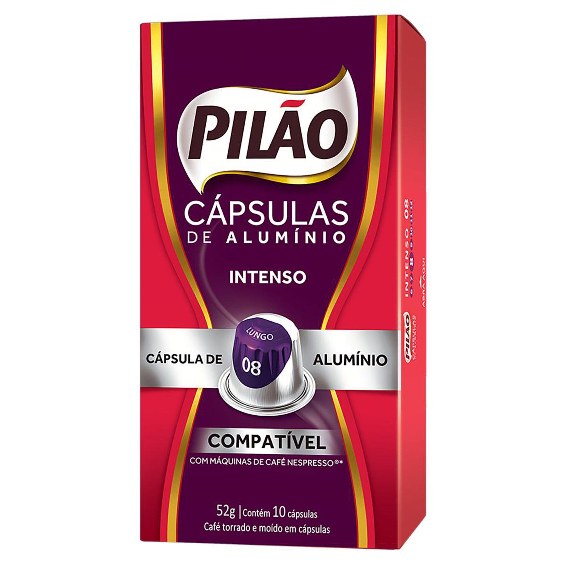 Café em Cápsula Torrado e Moído Lungo 08 Intenso Pilão Caixa 52g C/10 Unidades