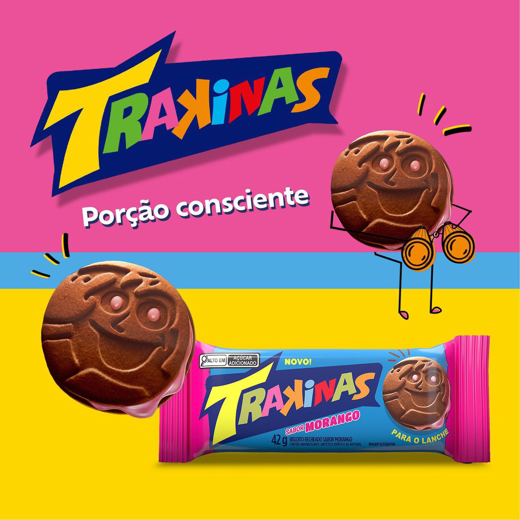 Biscoito Recheio Morango Trakinas Pacote 42g