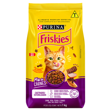 Alimento para Gatos Castrados Mix de Carnes Purina Friskies Pacote 1kg