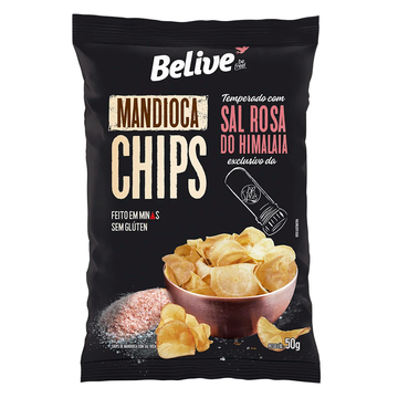 Chips de Mandioca com Sal Rosa do Himalaia Belive Pacote 50g