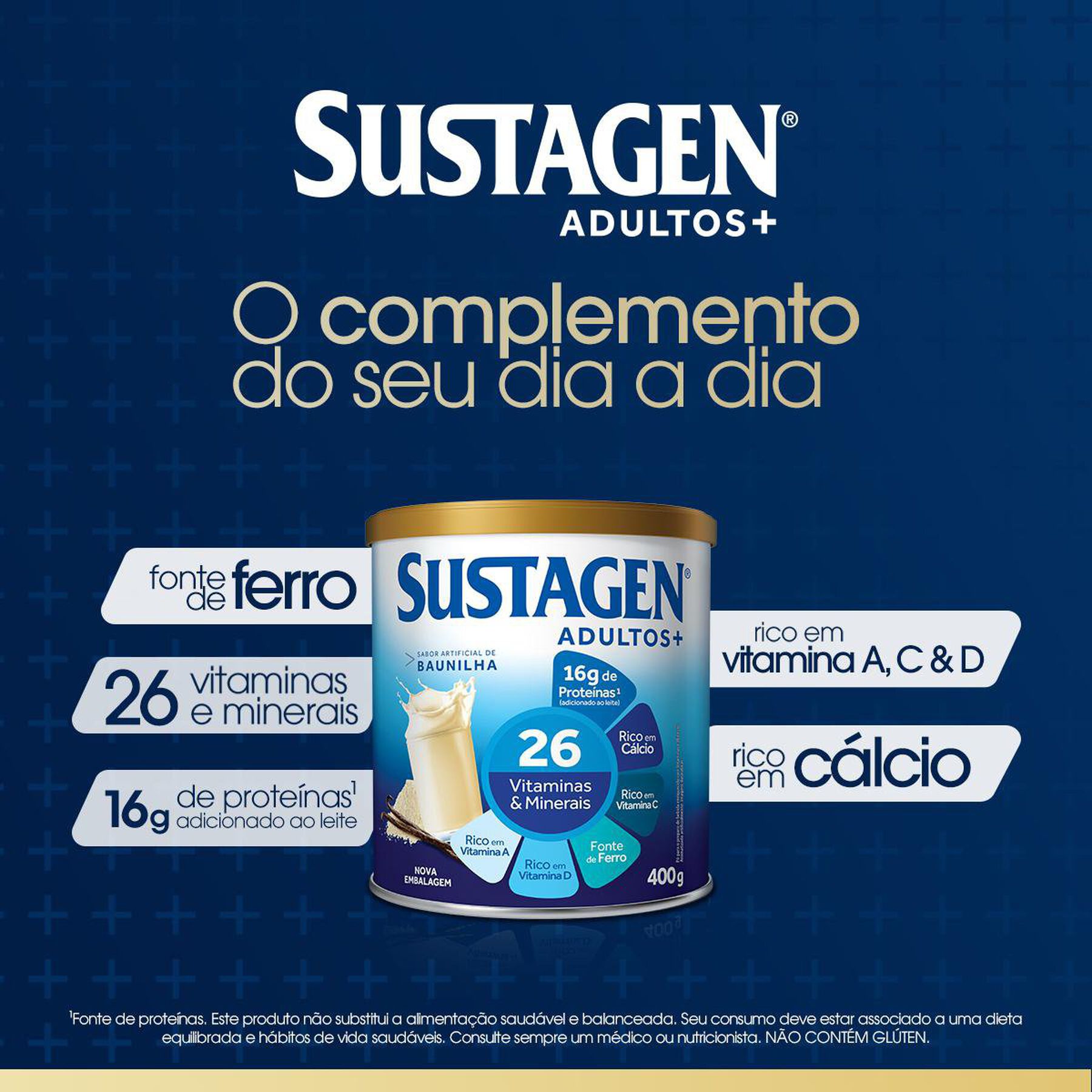 Complemento Alimentar Baunilha Sustagen Adultos+ Lata 400g